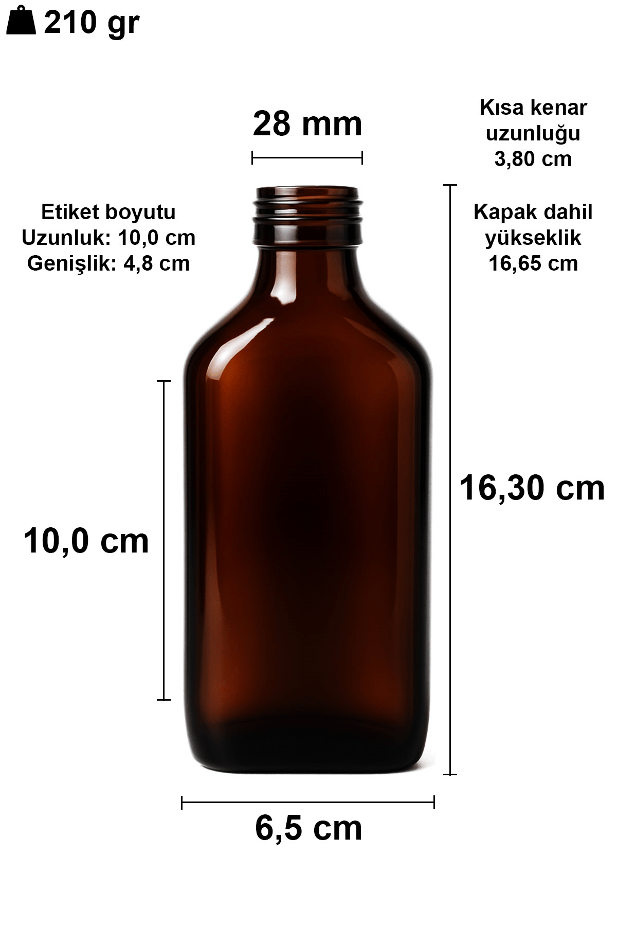 200cc Amber Yassı Ecza Cam Şişe Kapaklı