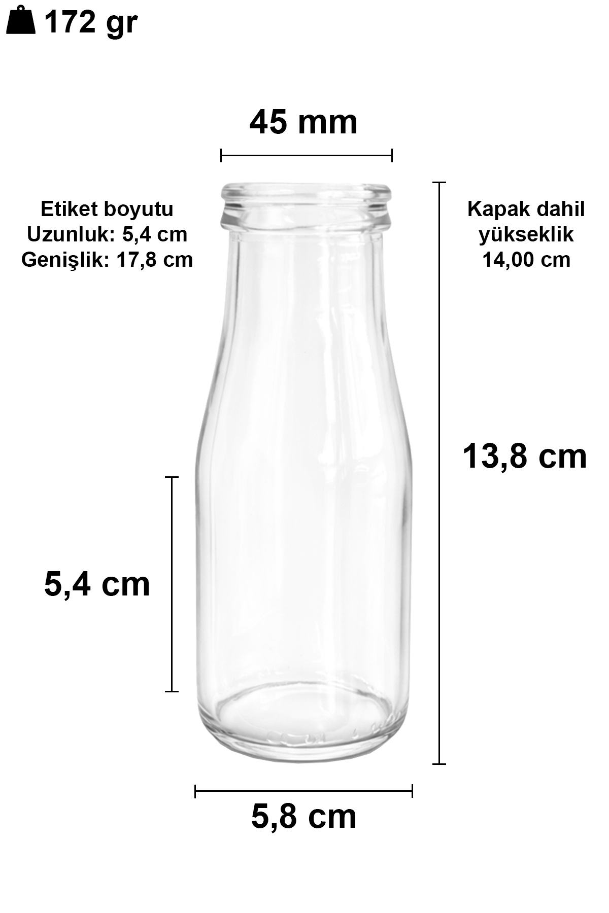200cc Şeffaf Ayran, Süt Cam Şişe Plastik Kapaklı 