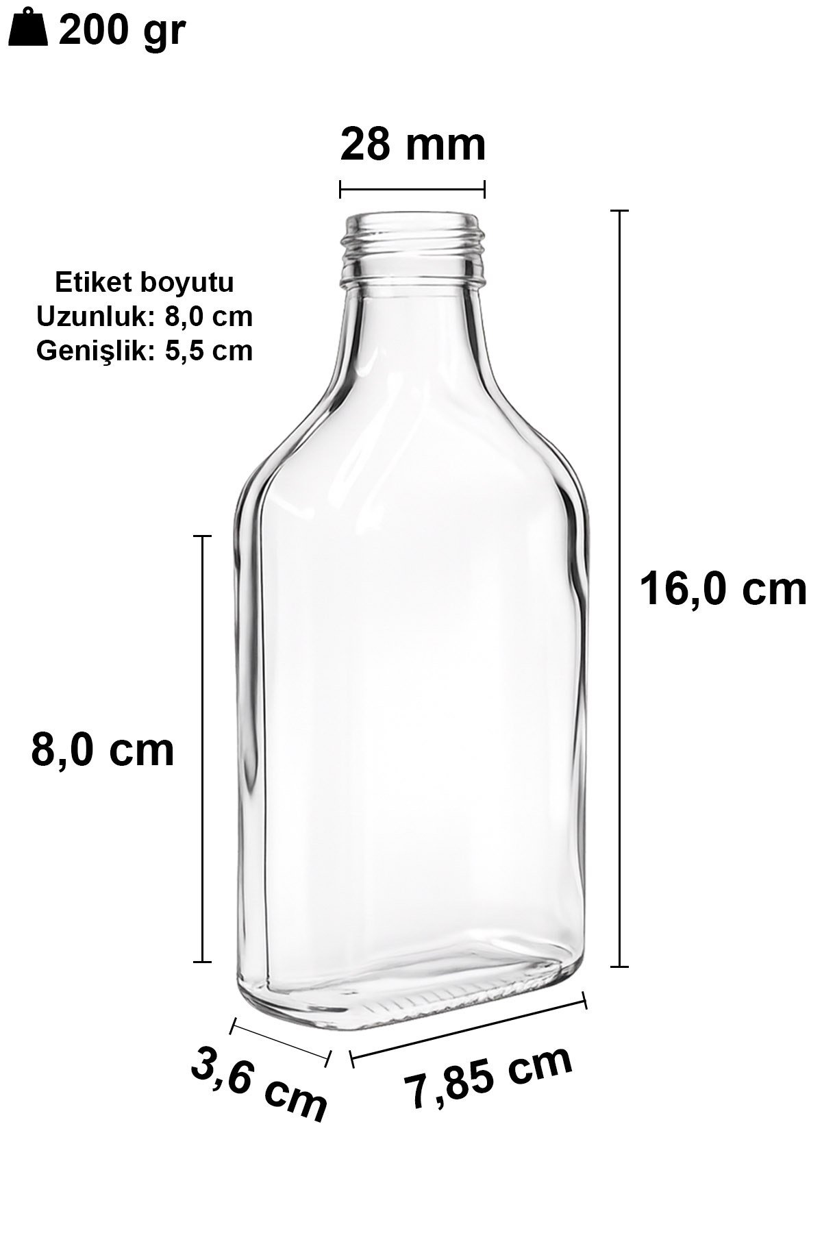 200cc Şeffaf Yassı Cam Şişe Sızdırmaz Kapaklı  (Cold Brew)