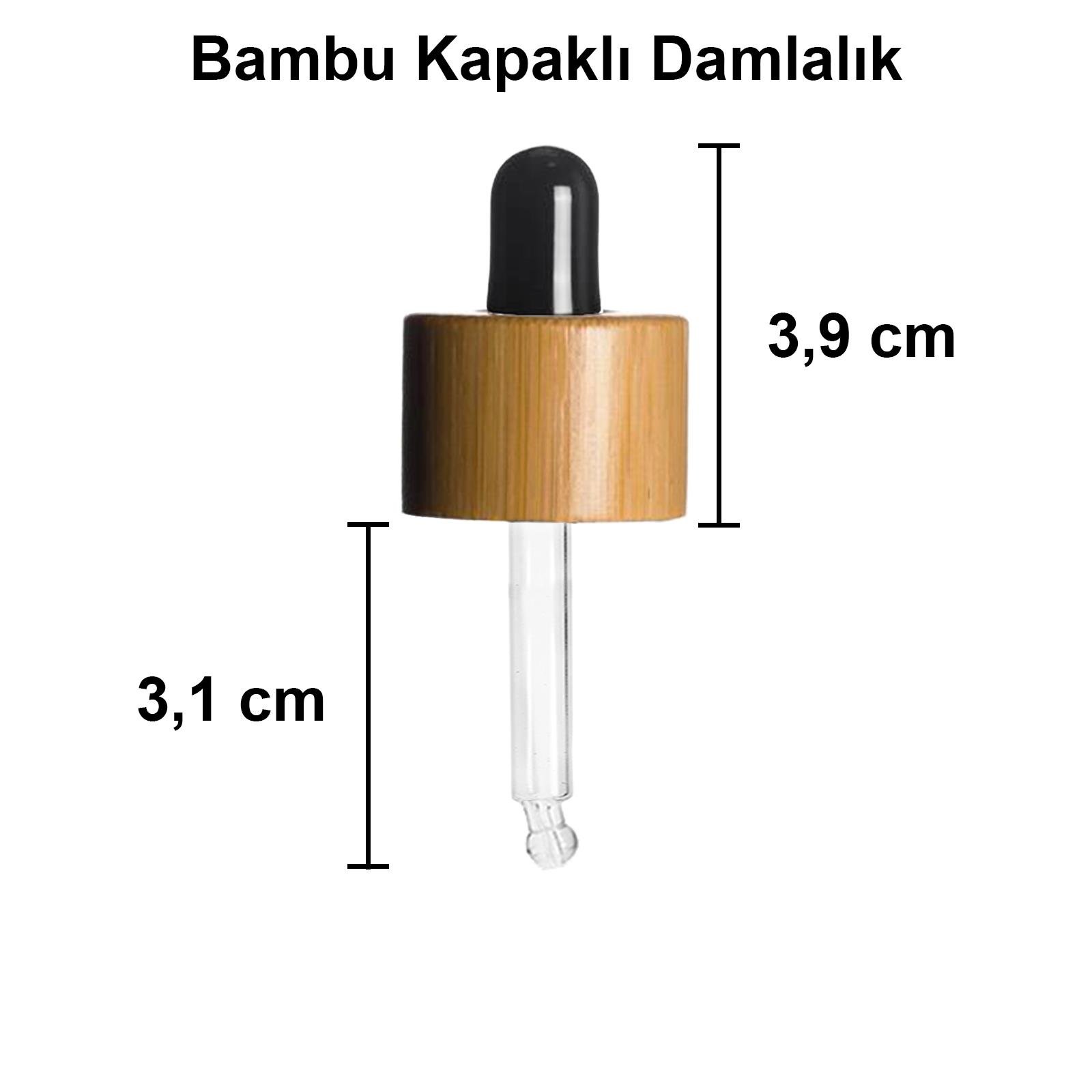 20cc Ahşap Bambu Damlalıklı Omuzlu Şeffaf Cam Şişe