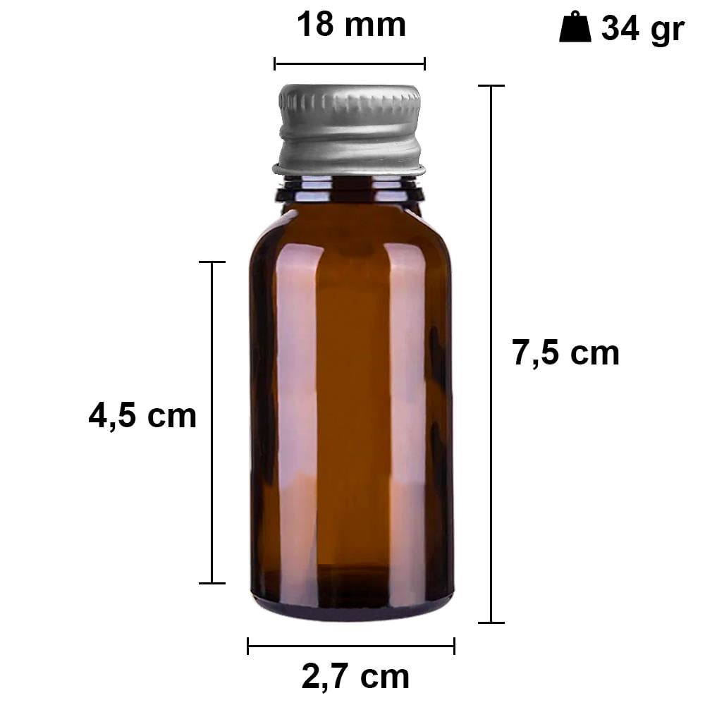 20cc Metal Kapaklı Amber Cam Şişe