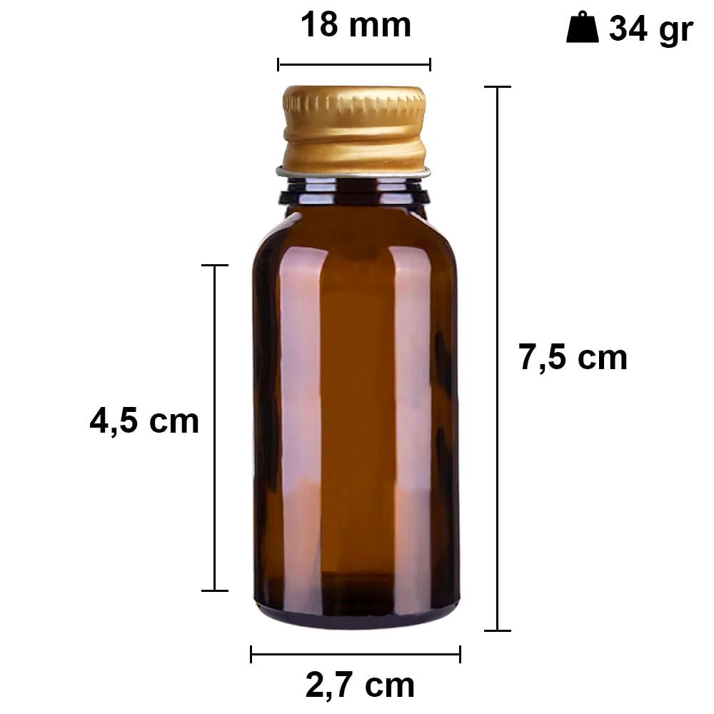 20cc Metal Kapaklı Amber Cam Şişe