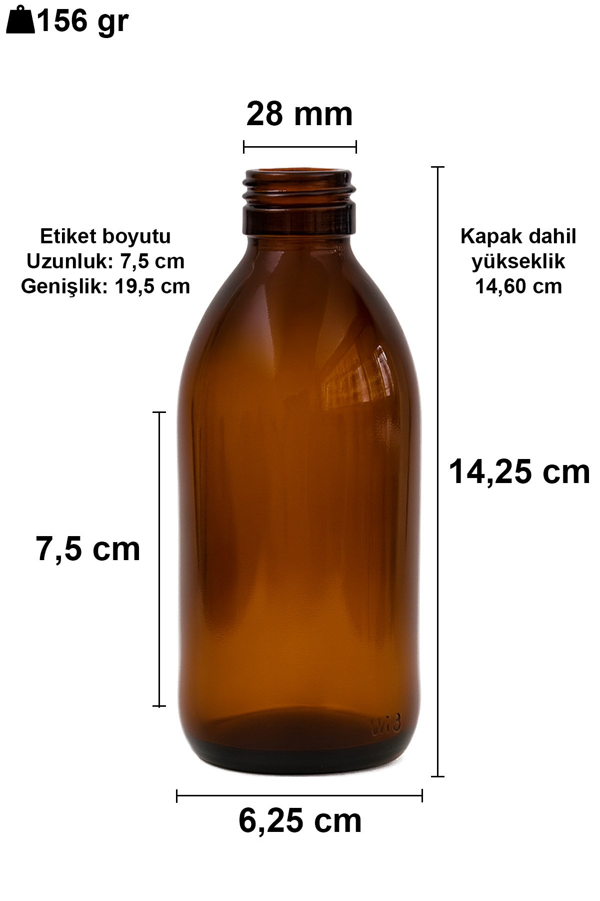 250cc Amber Ecza Cam Şişe Kapaklı