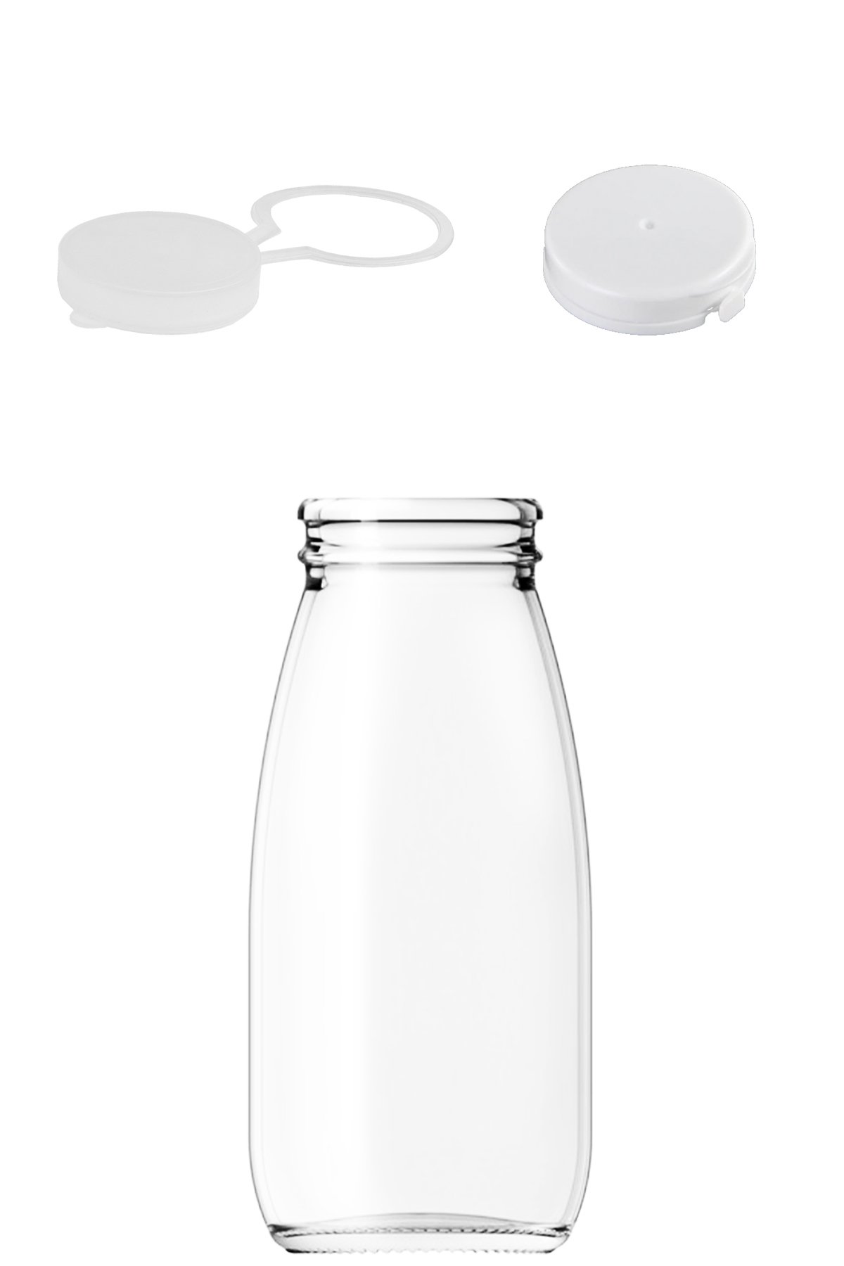 250cc Şeffaf Ayran, Süt Cam Şişe Plastik Kapaklı 