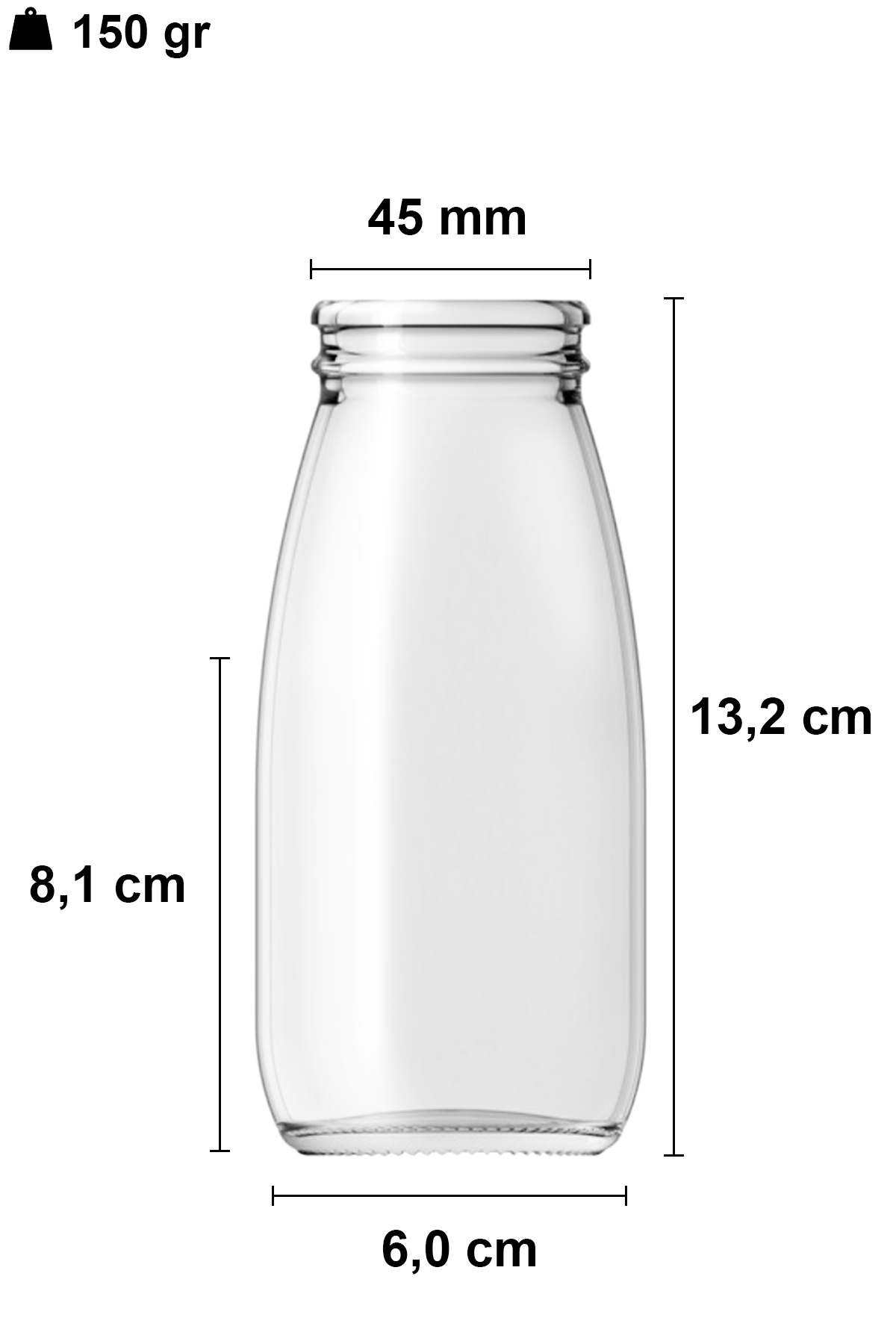 250cc Şeffaf Ayran, Süt Cam Şişe Plastik Kapaklı 