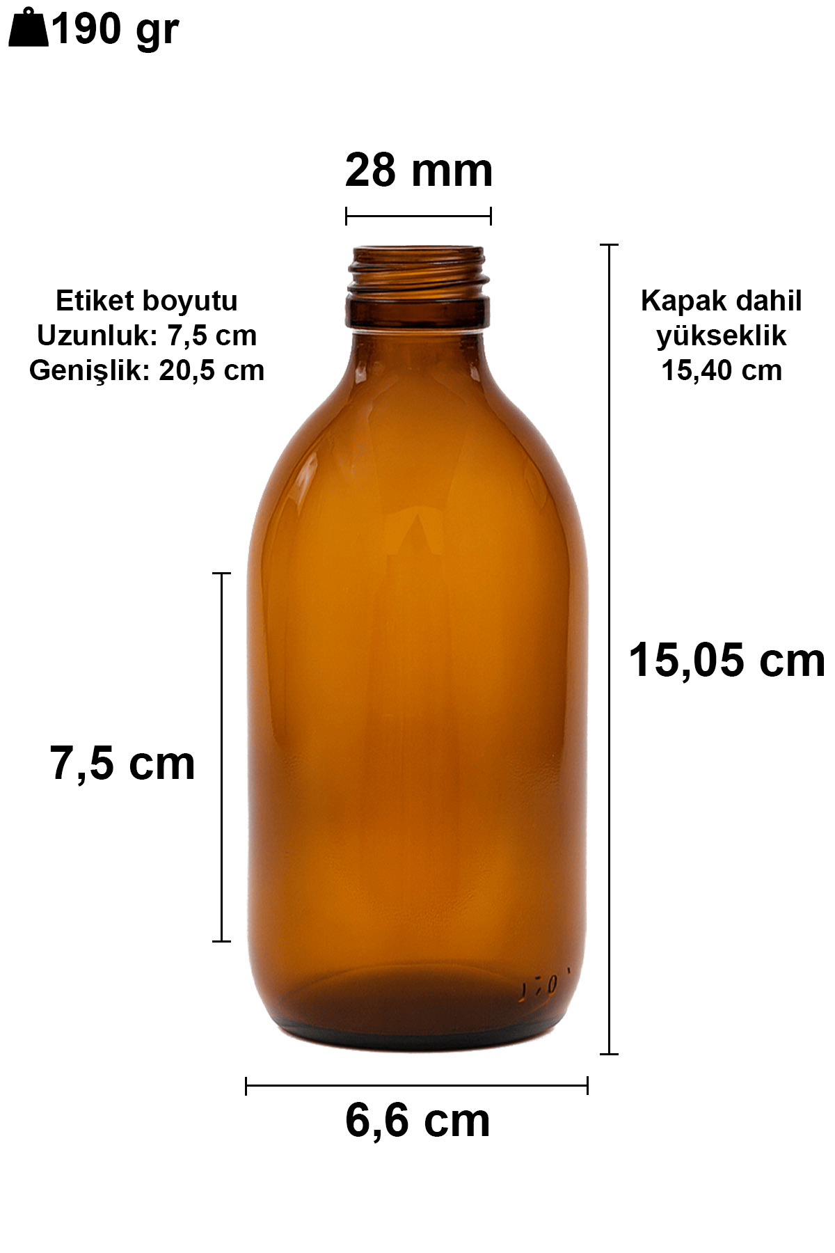 300cc Amber Ecza Cam Şişe Kapaklı