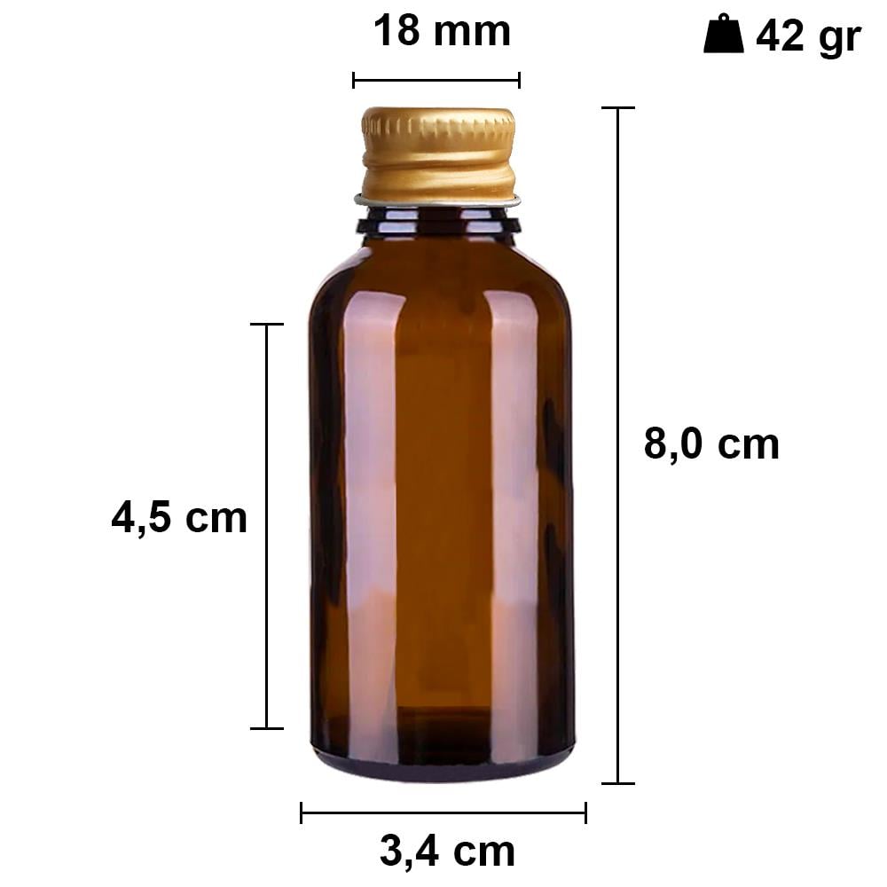 30cc Metal Kapaklı Amber Cam Şişe