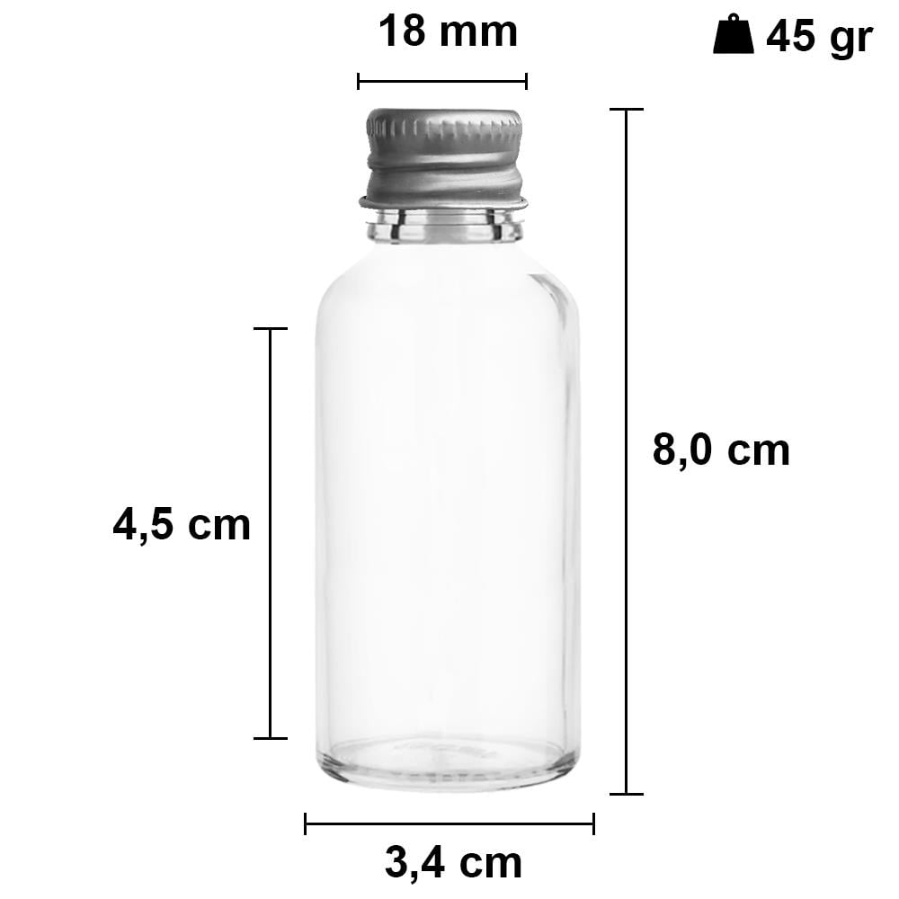 30cc Metal Kapaklı Şeffaf Cam Şişe