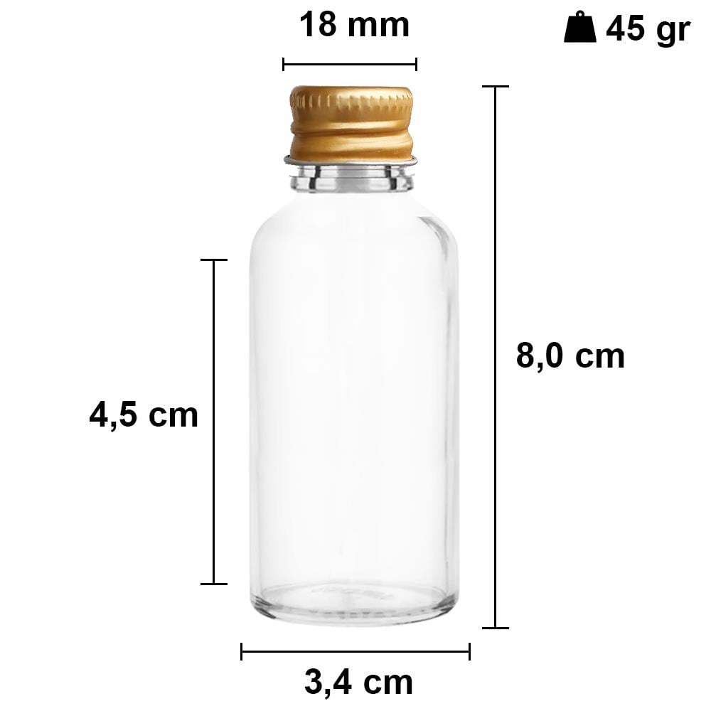30cc Metal Kapaklı Şeffaf Cam Şişe