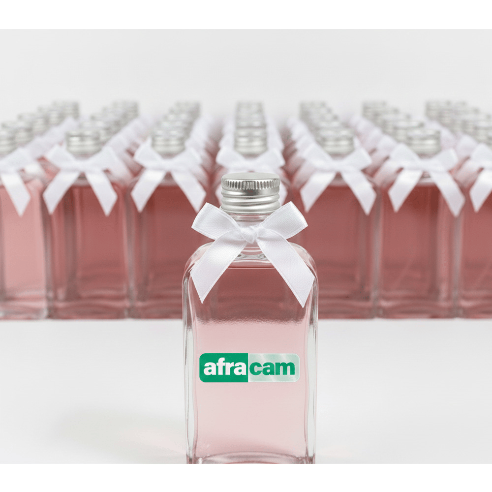 40cc Şeffaf Yassı Cam Şişe Kolonya Tıpalı ve Kapaklı