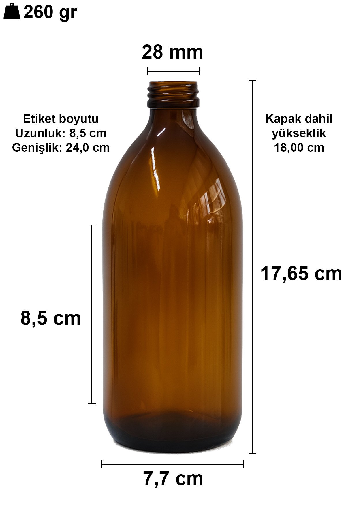 500cc Amber Ecza Cam Şişe Kapaklı