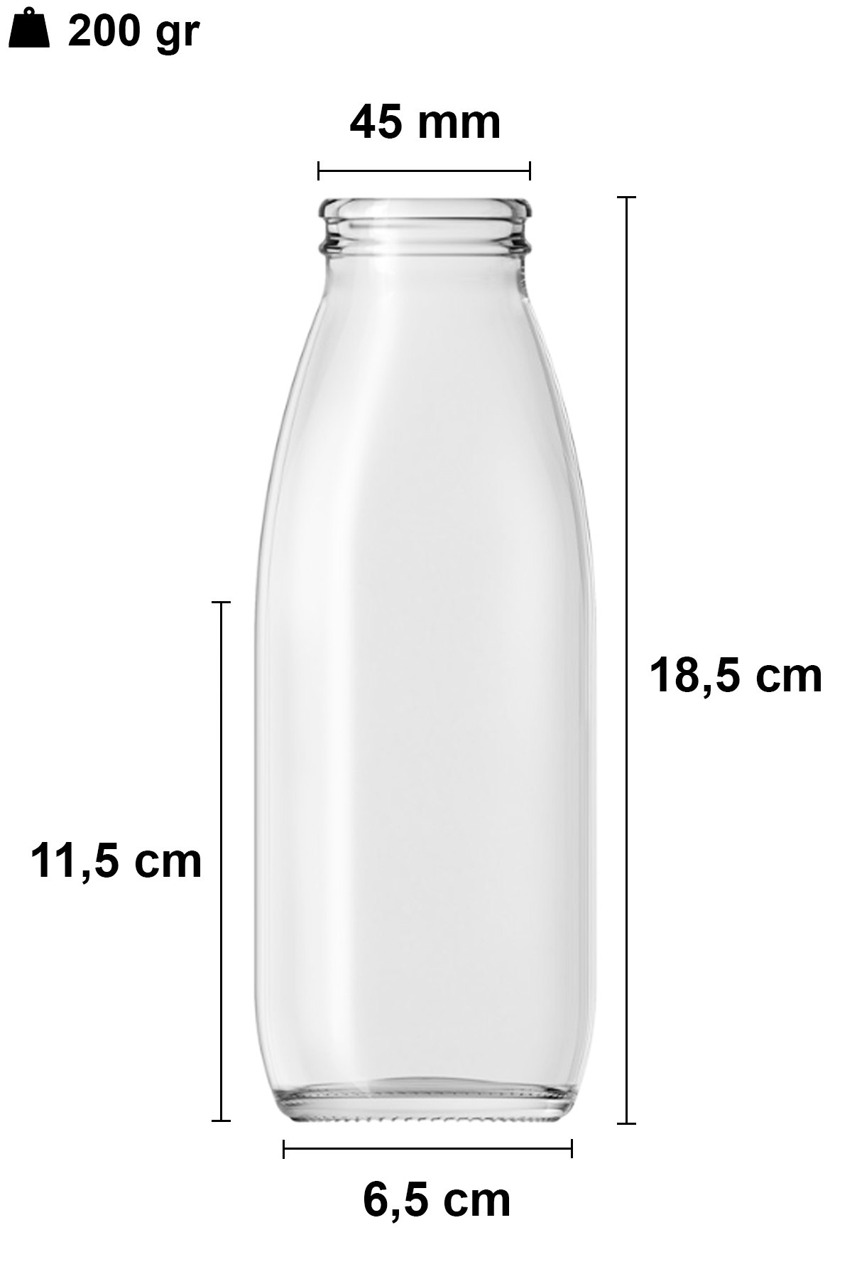 500cc Şeffaf Ayran, Süt Cam Şişe Plastik Kapaklı 