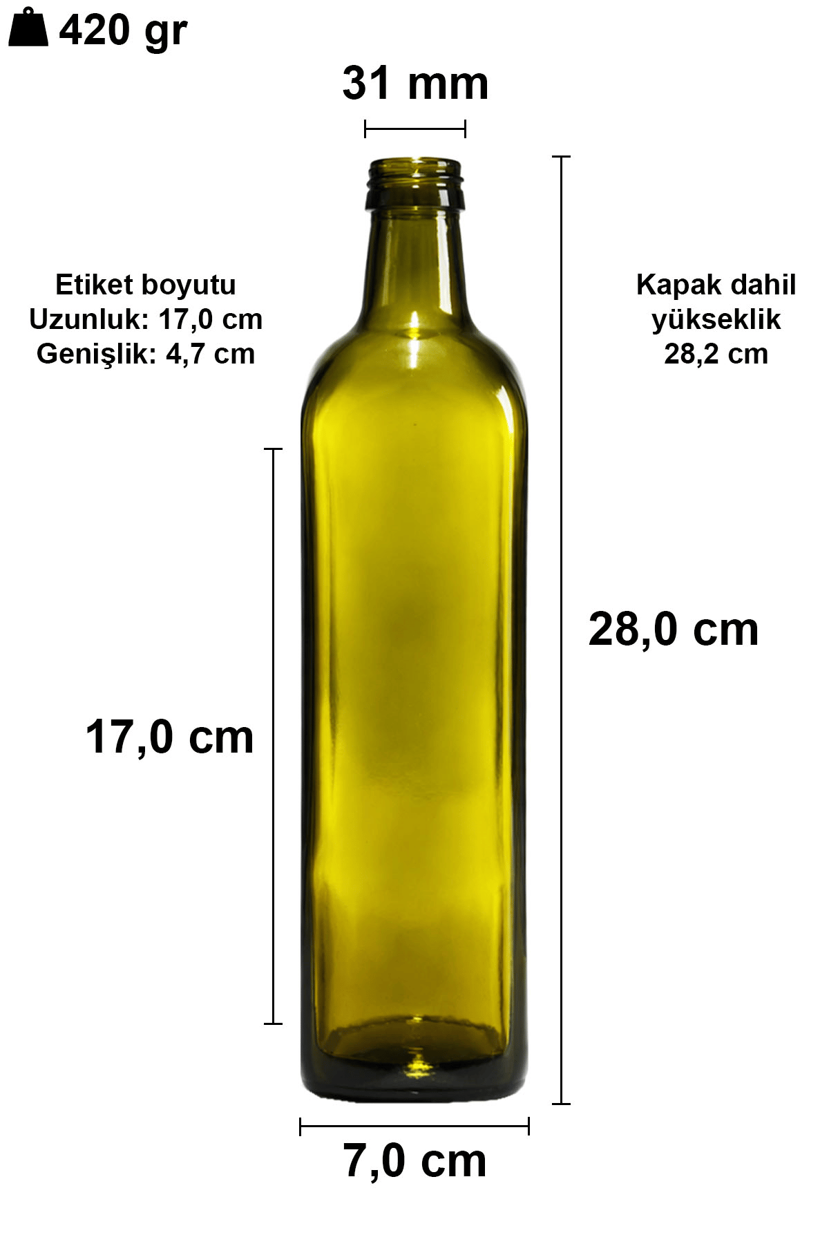 750cc Yeşil Maraska Köşeli Cam Şişe Kapaklı