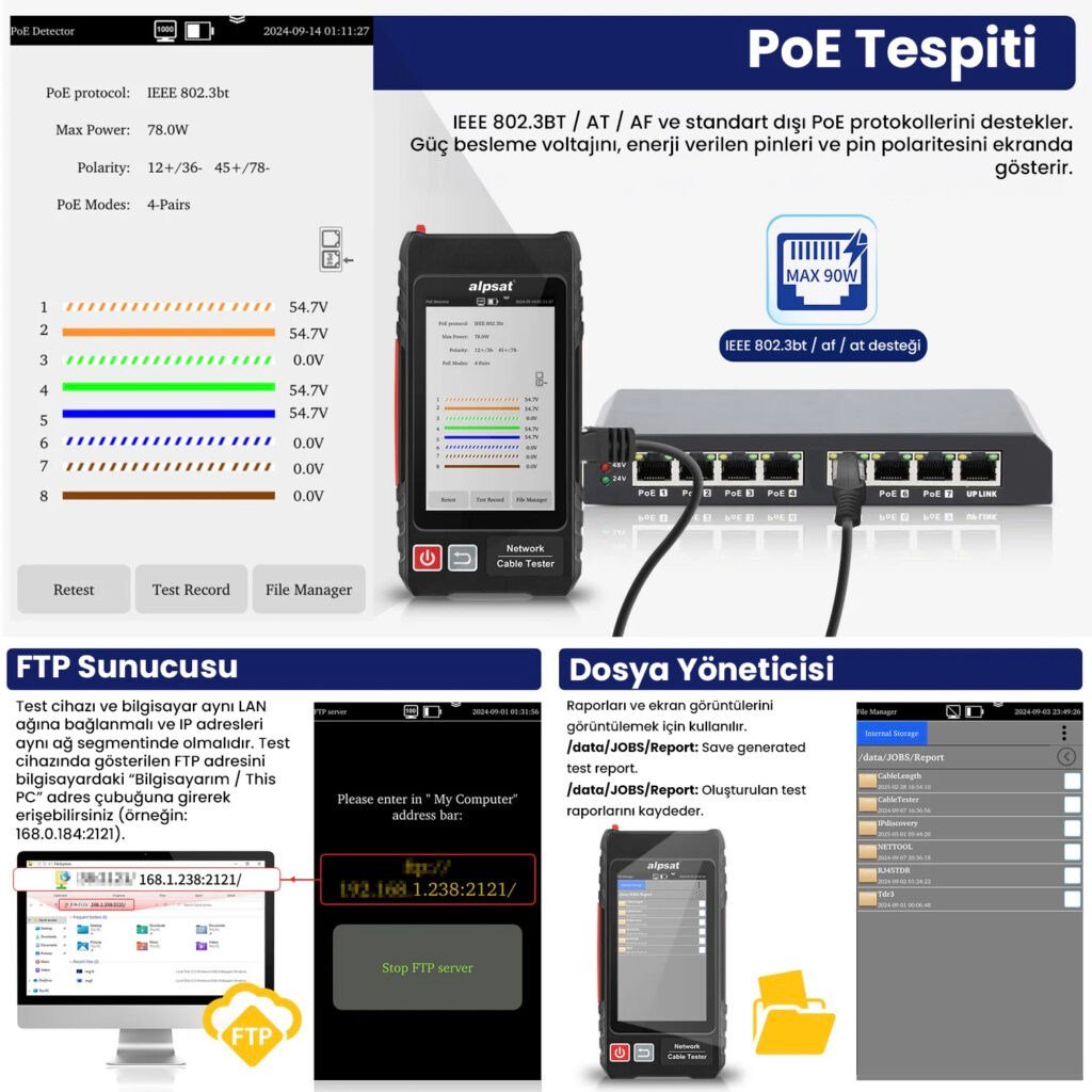 Alpsat AS322 Çok Fonksiyonlu RJ45 Ağ Kablosu Test Cihazı