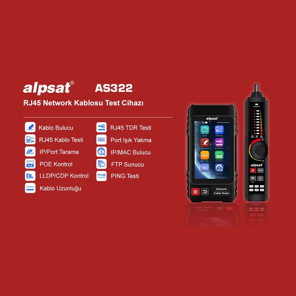 Alpsat AS322 Çok Fonksiyonlu RJ45 Ağ Kablosu Test Cihazı