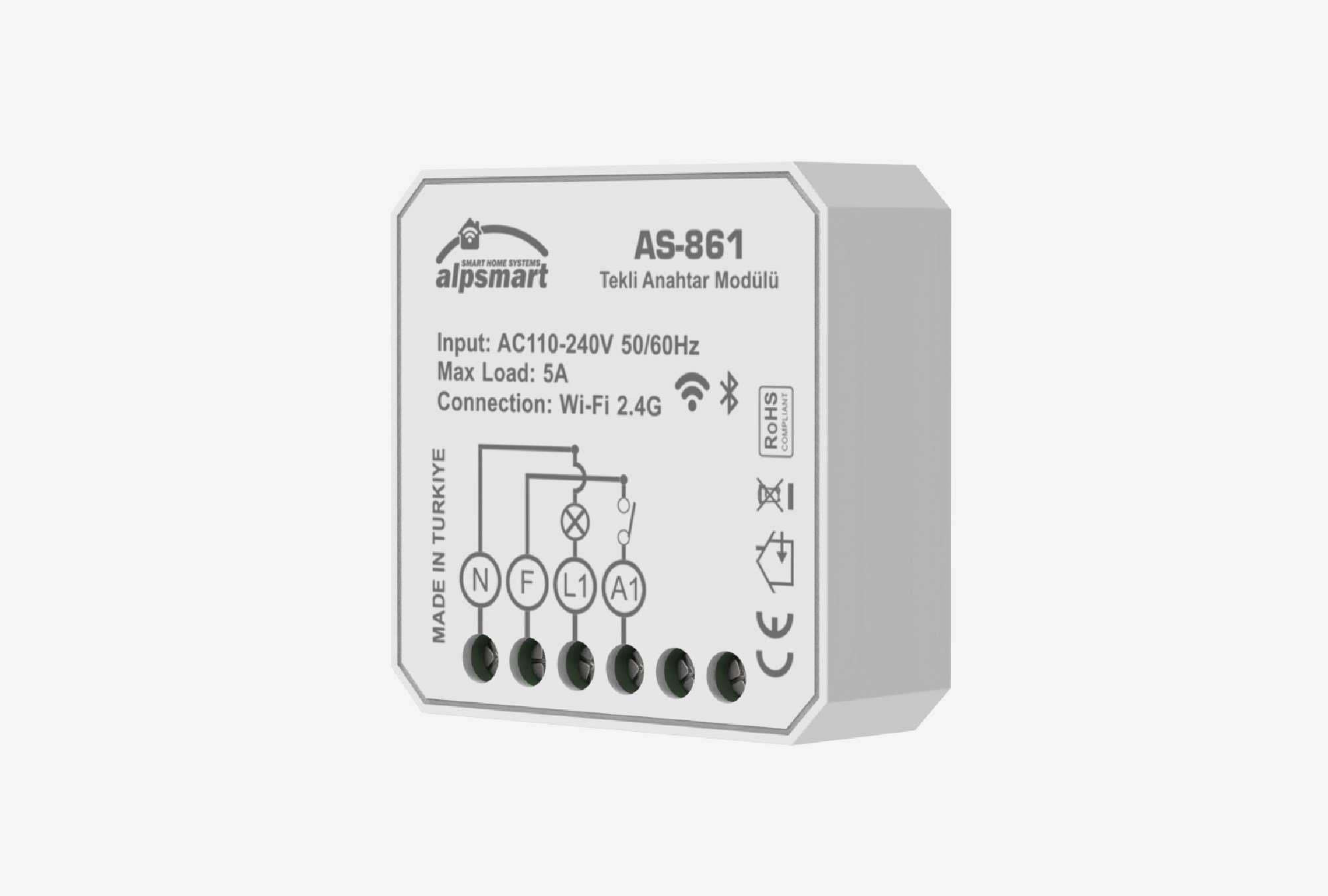 Alpsmart AS-861 Tekli Akıllı Wi-Fi Anahtar Modülü