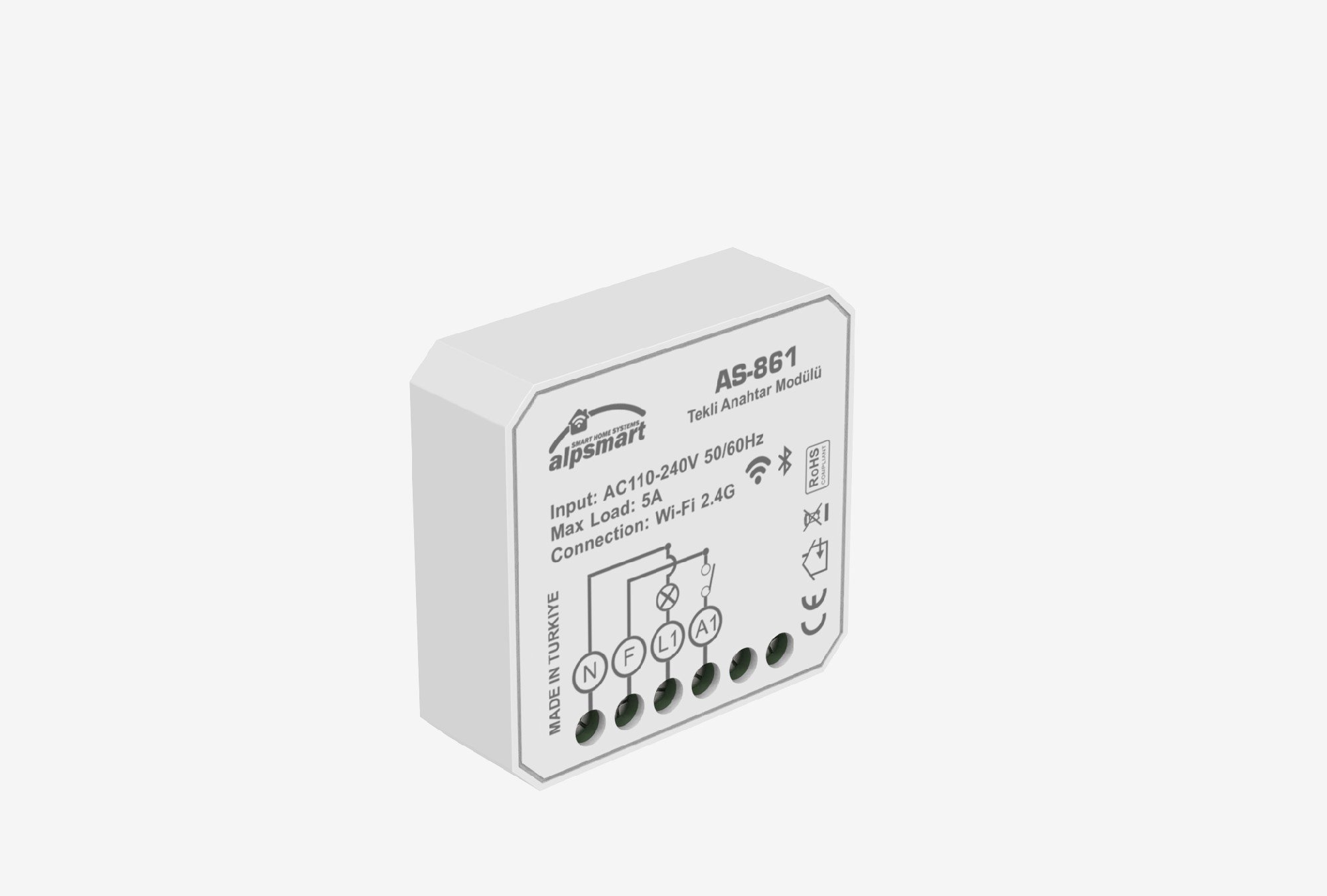 Alpsmart AS-861 Tekli Akıllı Wi-Fi Anahtar Modülü