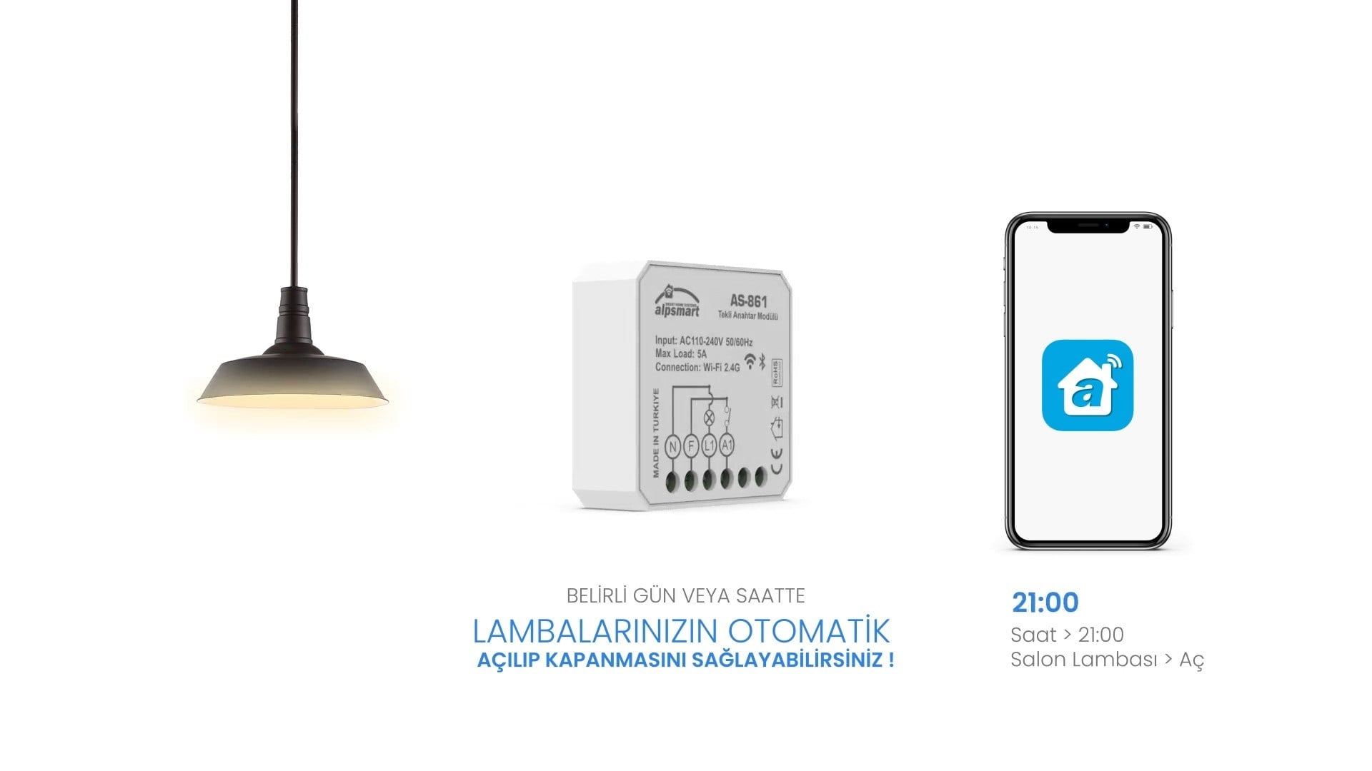 Alpsmart  AS-862 Çiftli Akıllı Wi-Fi Anahtar Modülü