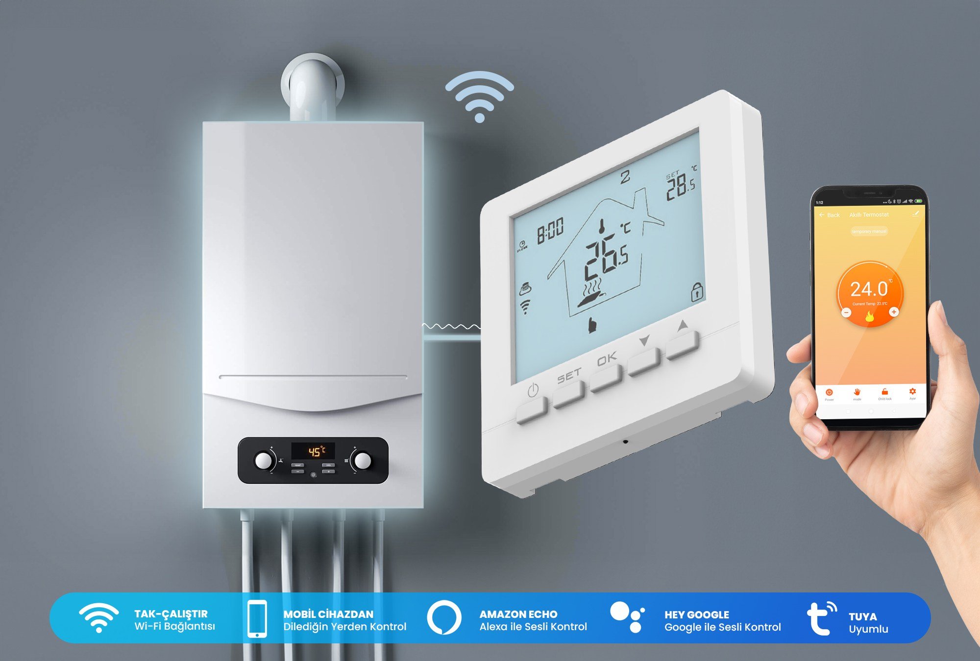 Alpsmart AS-880K Akıllı Wi-Fi Kombi Kontrol Termostatı