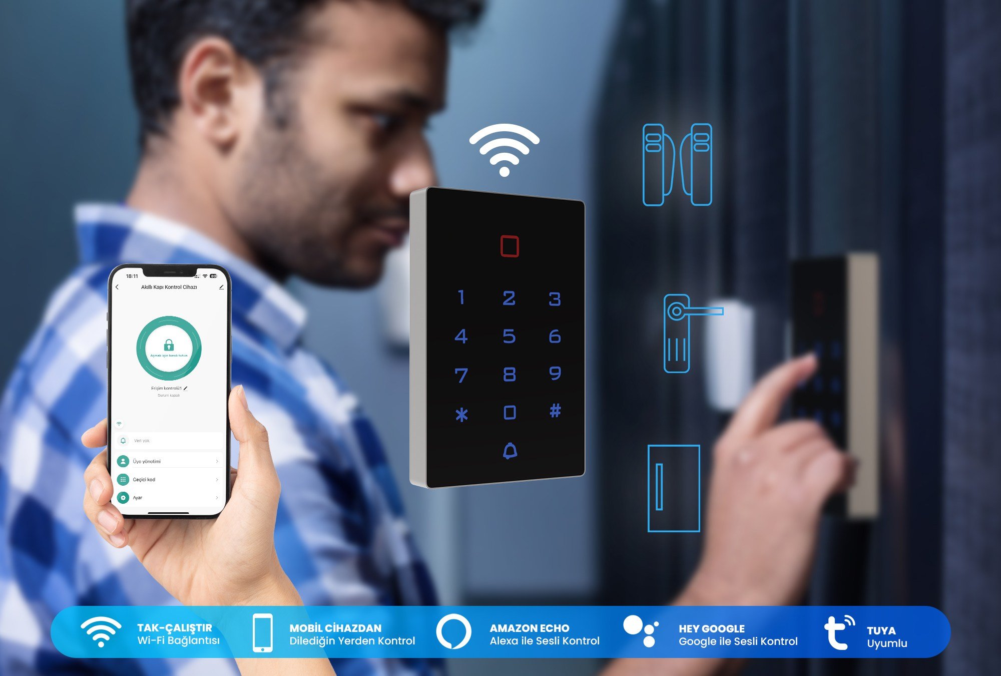 Alpsmart AS530 Wi-Fi Akıllı Kapı Geçiş Kontrol Cihazı (Kartlı ve Şifreli)