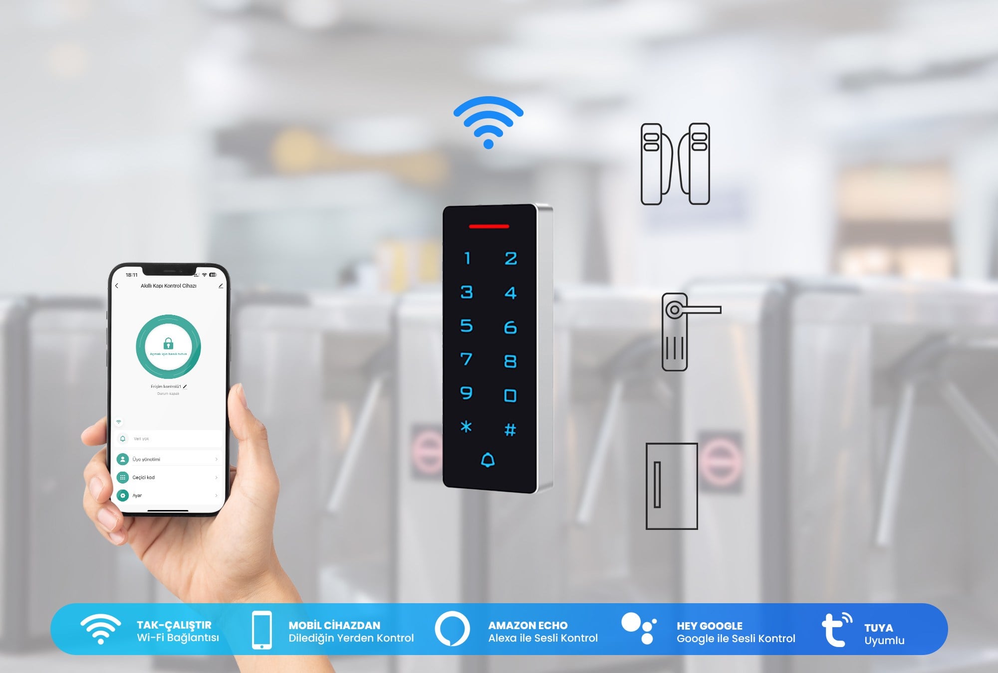 Alpsmart AS532 Wi-Fi Akıllı Kapı Geçiş Kontrol Cihazı (Kartlı ve Şifreli - Dar Tip)