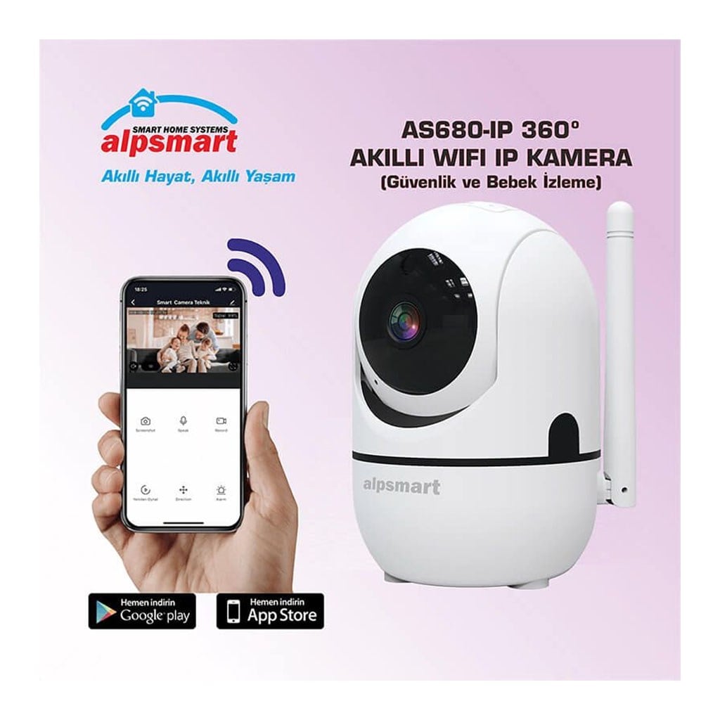 Alpsmart AS680-IP Akıllı WiFi IP Kamera 2MP 360° Panoramik Kamera