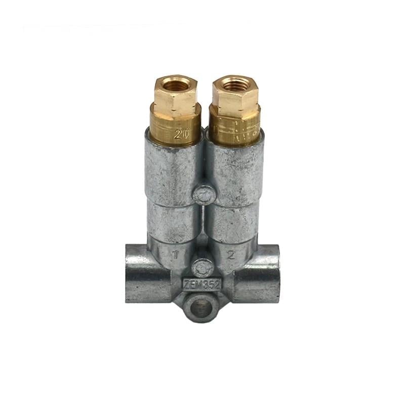 Bijur Delimon piston dağıtıcı 352 - yağ ve sıvı gres için - 2 çıkış - M8x1 diş - strok başına 0,20 / 0,10 cc