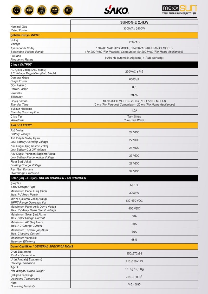 DEYE 6KW Tam Sinüs Akıllı Off-Grid 48V (IP65)
