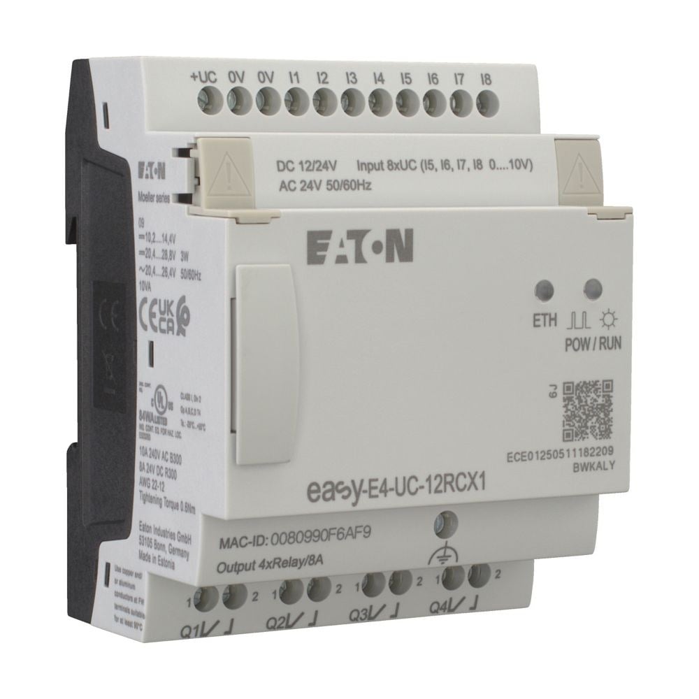 Eaton 197212 EASY-E4-UC-12RCX1 easyE4 12/24 V DC 24 V AC 8 Giriş 4 Röle Çıkışlı Kontrol Rölesi 197212
