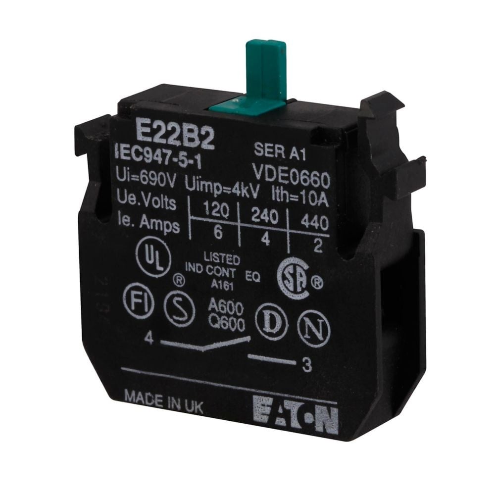 Eaton E22B2 22,5 mm 1 NO E22 Serisi Ağır Hizmet Tipi Kontak Bloğu E22B2