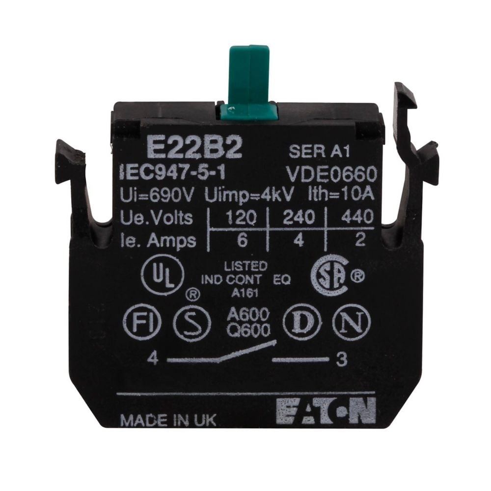 Eaton E22B2 22,5 mm 1 NO E22 Serisi Ağır Hizmet Tipi Kontak Bloğu E22B2