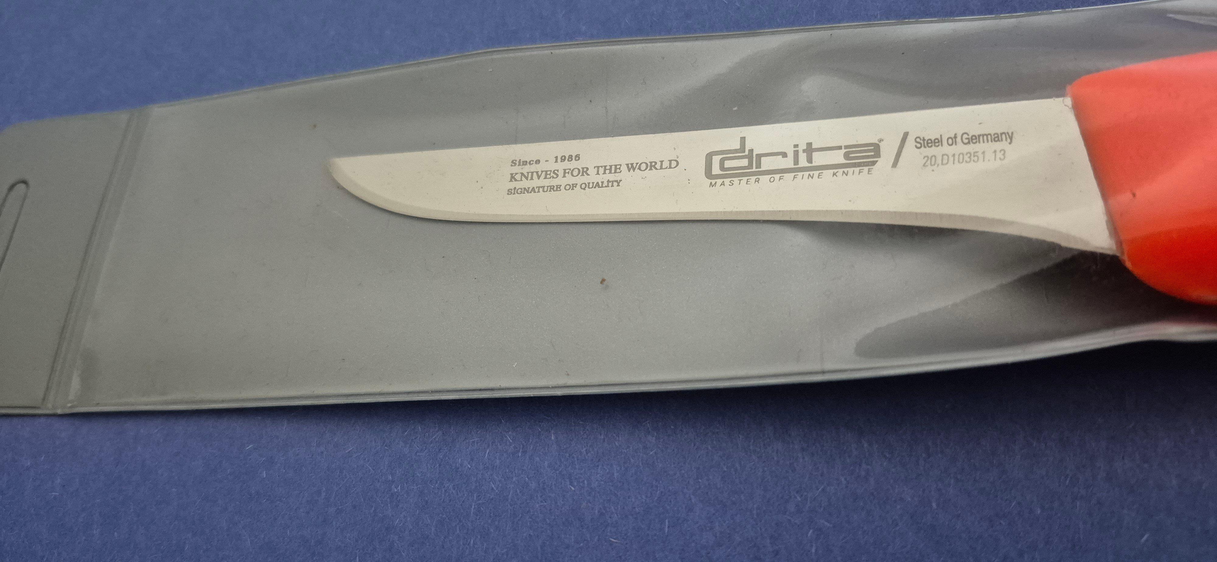 Fibrox Kaymaz Saplı Düz Kasap Kemik Sıyırma Bıçağı 13 cm Hulusi - Drita Bıçak 16mm X 130mm X 2.5mm 10351.13 (TURUNCU RENK)