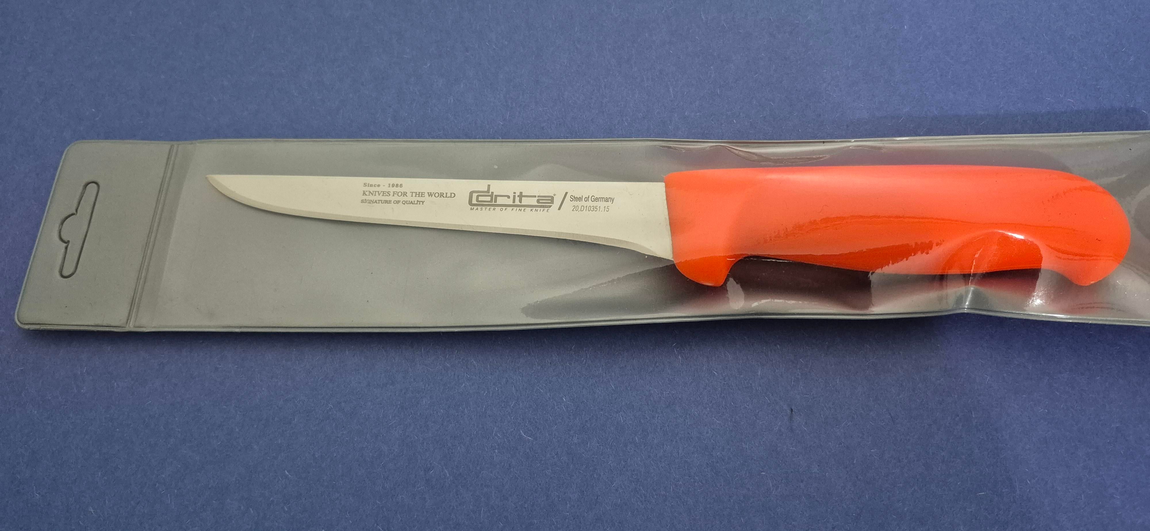 Fibrox Kaymaz Saplı Düz Kasap Kemik Sıyırma Bıçağı 15 cm Hulusi - Drita Bıçak 16mm X 150mm X 2.5mm 10351.15 (TURUNCU RENK)