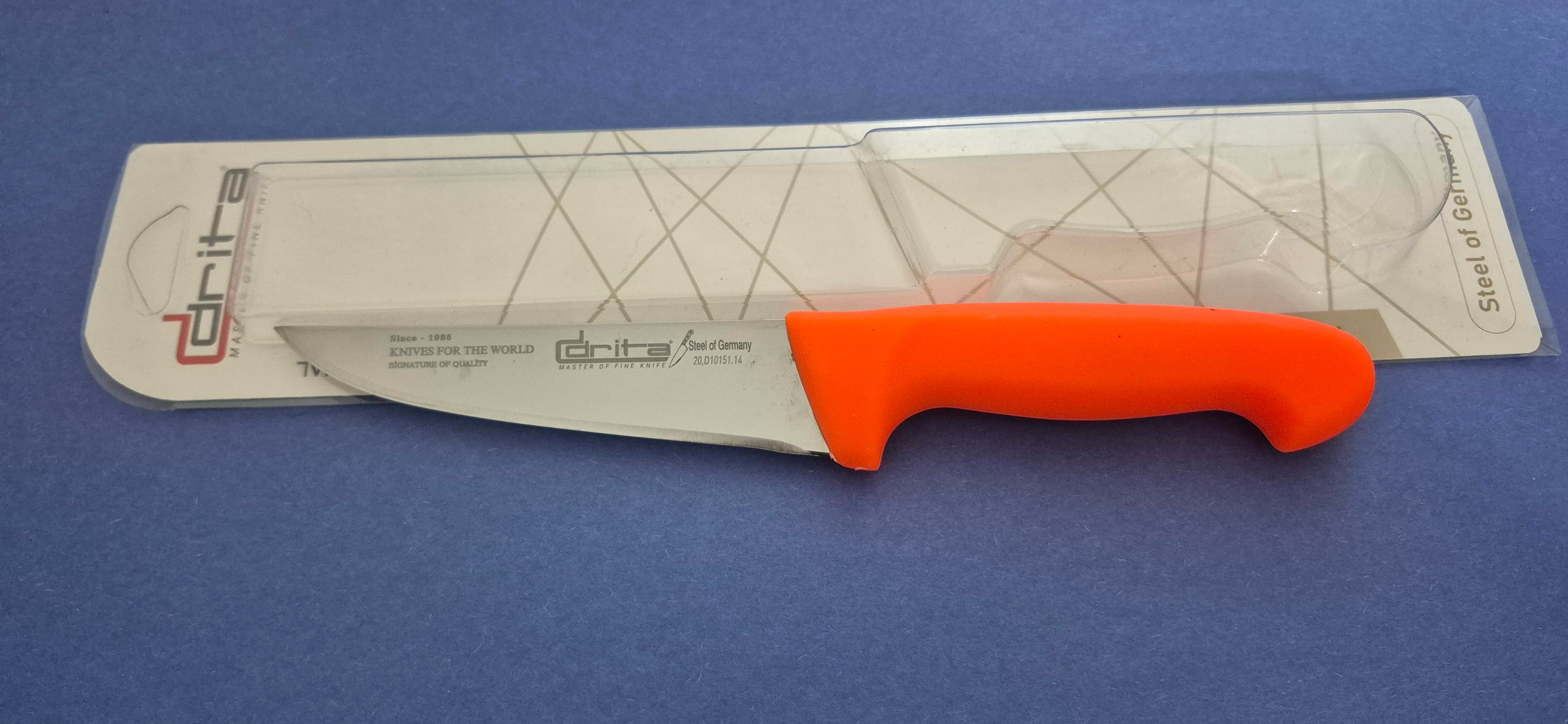 Fibrox Kaymaz Saplı Kasap Bıçağı 14 cm No.1 Hulusi - Drita Bıçak 36mm X 140mm X 3mm 10151.14 (TURUNCU RENK)