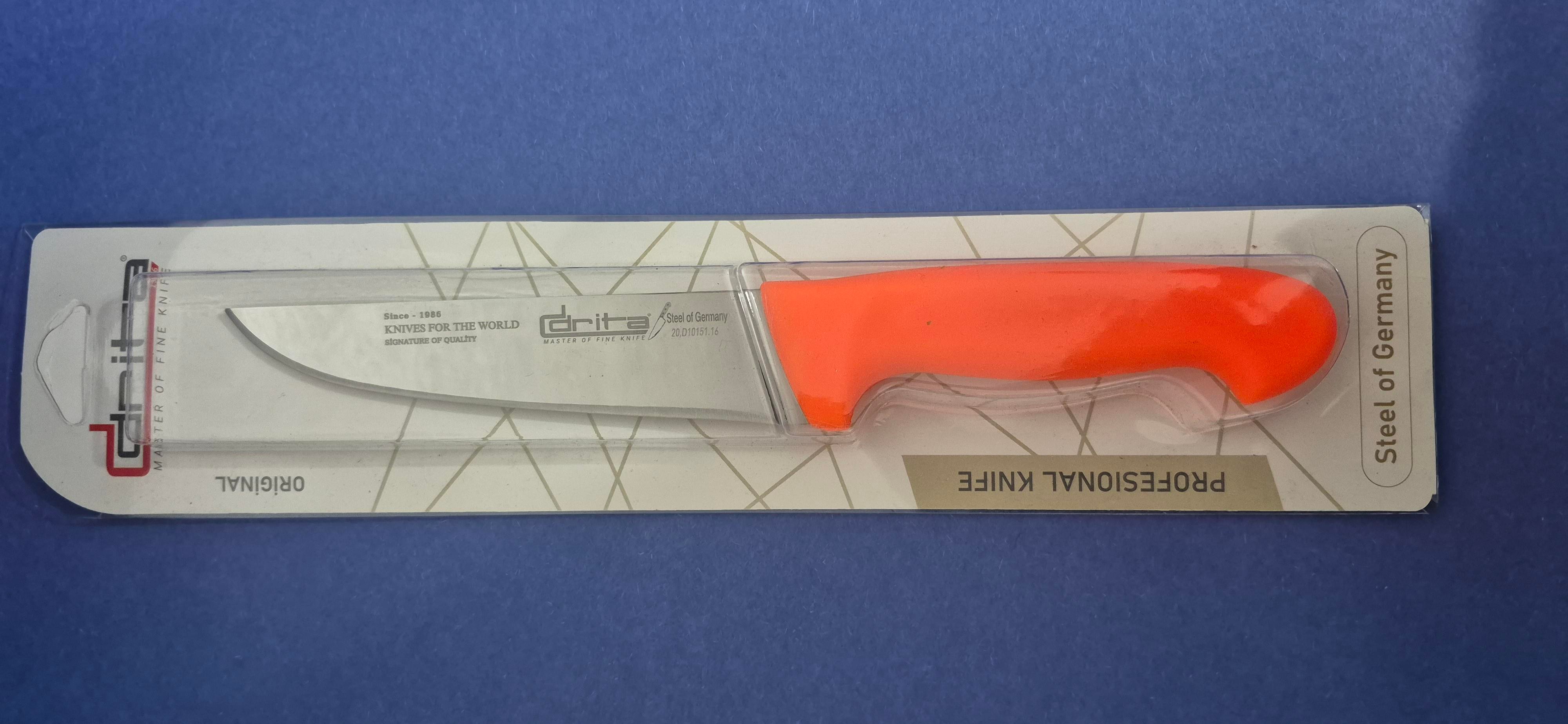 Fibrox Kaymaz Saplı Kasap Bıçağı 16 cm No.2 Hulusi - Drita Bıçak X 160mm X 3mm 10151.16 (TURUNCU RENK)