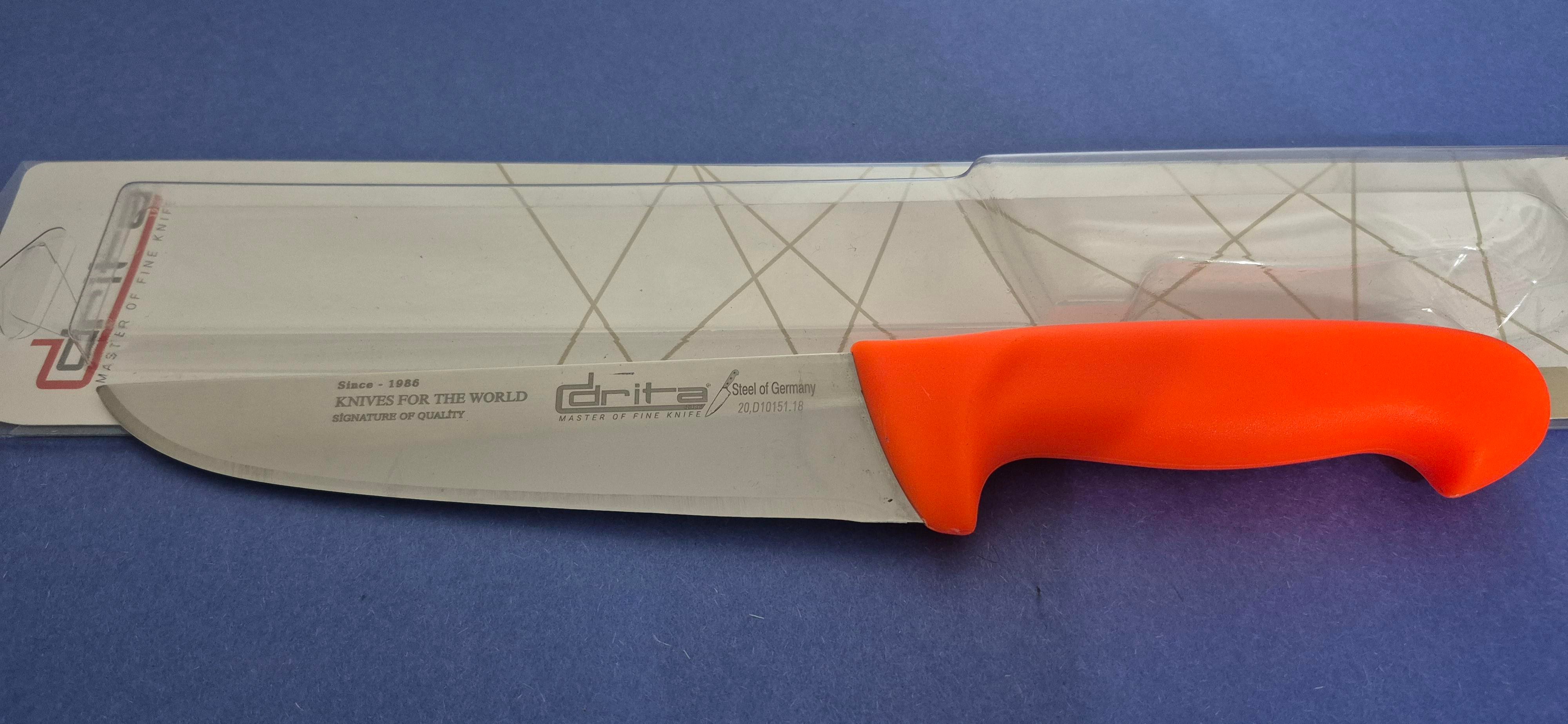 Fibrox Kaymaz Saplı Kasap Bıçağı 18 cm No.3 Hulusi - Drita Bıçak 40mm X 180mm X 3mm 10151.18 (TURUNCU RENK)