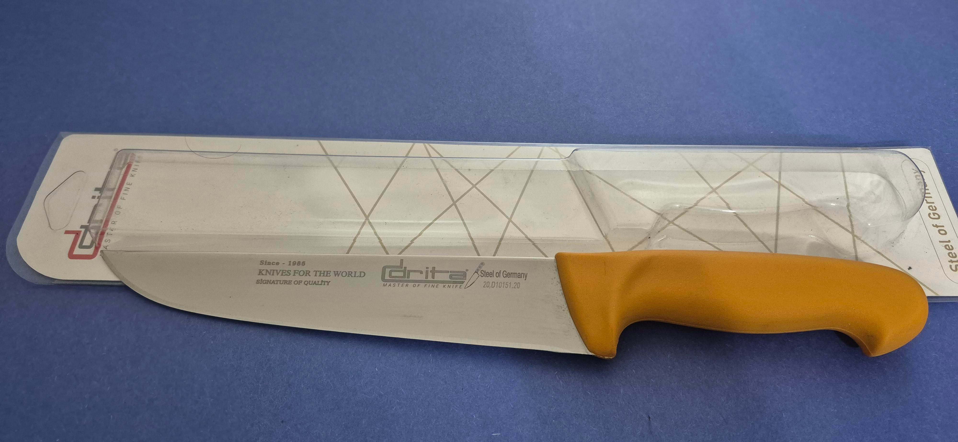 Fibrox Kaymaz Saplı Kasap Bıçağı 20 cm No.4 Hulusi - Drita Bıçak 40mm X 200mm X 3mm 10151.20 (SARI RENK)