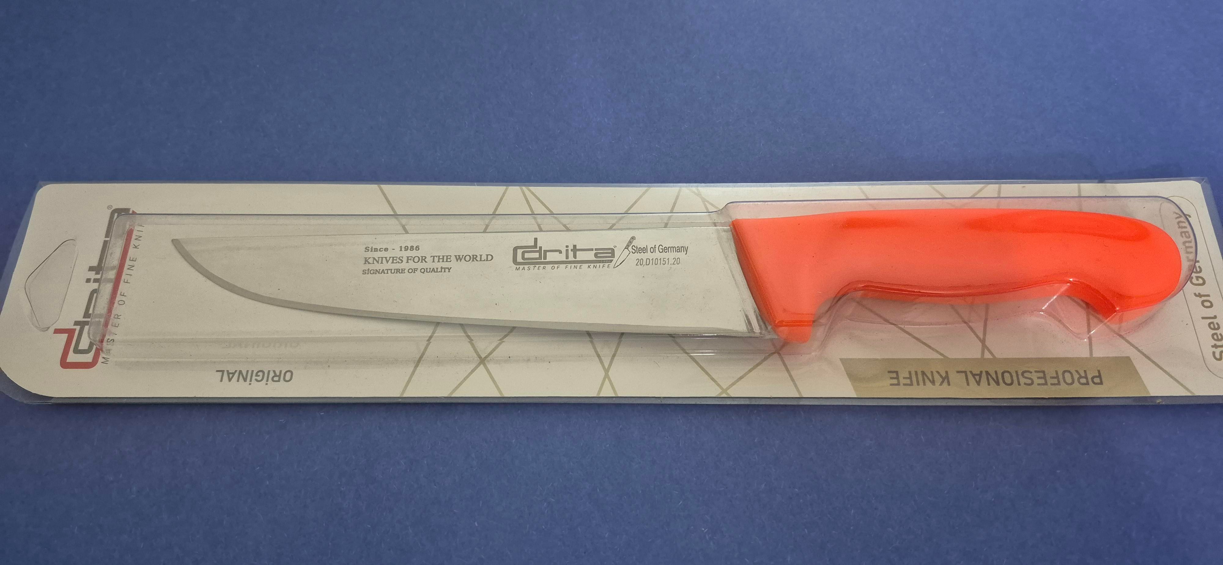 Fibrox Kaymaz Saplı Kasap Bıçağı 20 cm No.4 Hulusi - Drita Bıçak 40mm X 200mm X 3mm 10151.20 (TURUNCU RENK)
