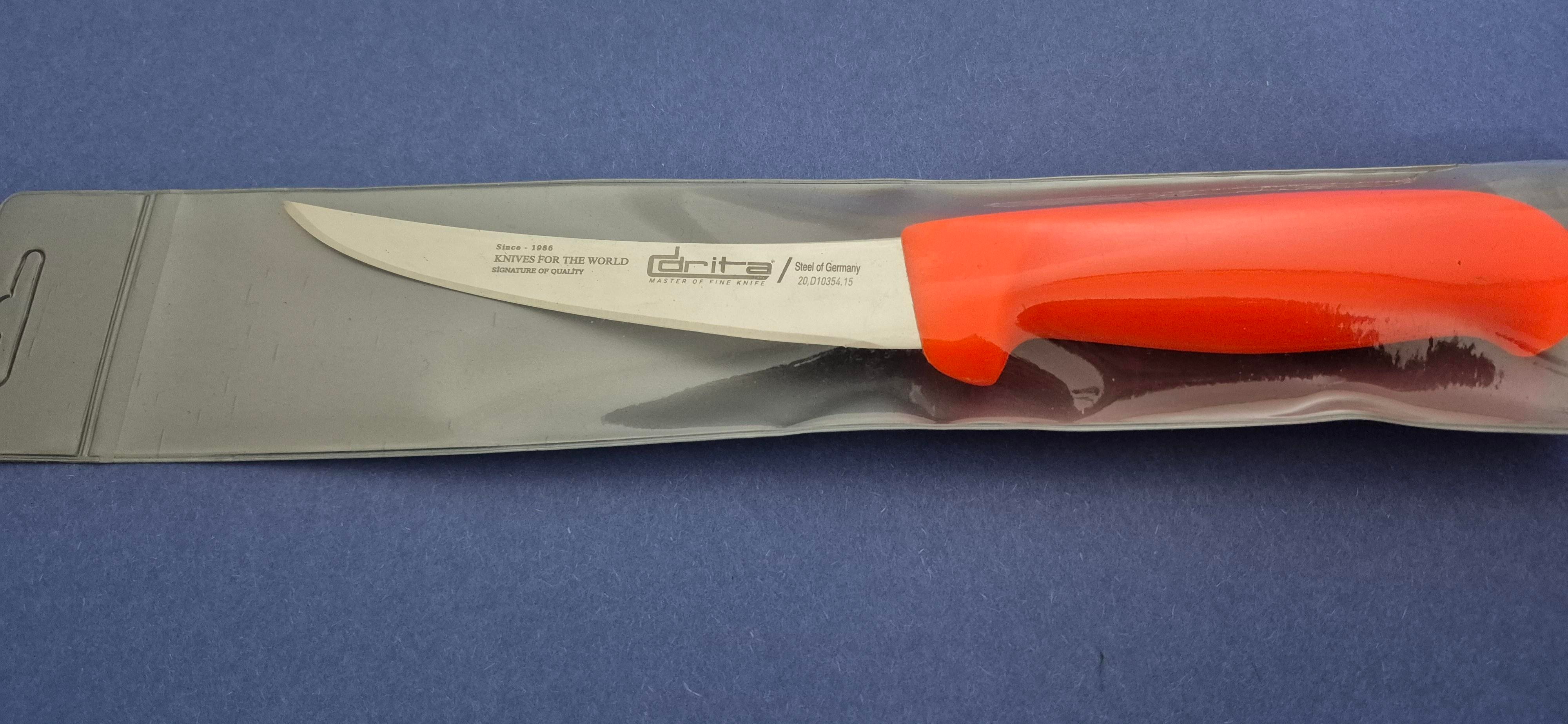 Fibrox Kaymaz Saplı Kıvrık Kasap Kemik Sıyırma Bıçağı 15 cm Hulusi - Drita Bıçak 25mm X 150mm X 2.5mm 10354.15 (TURUNCU RENK)