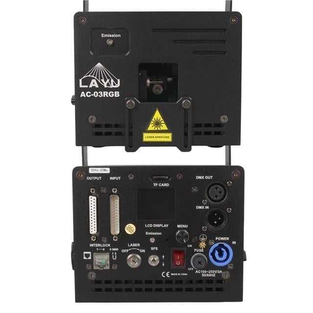 Layu AC-03RGB 3 Watt RGB Lazer 25Kpps Double Safety Design SD Card DMX ILDA Analog