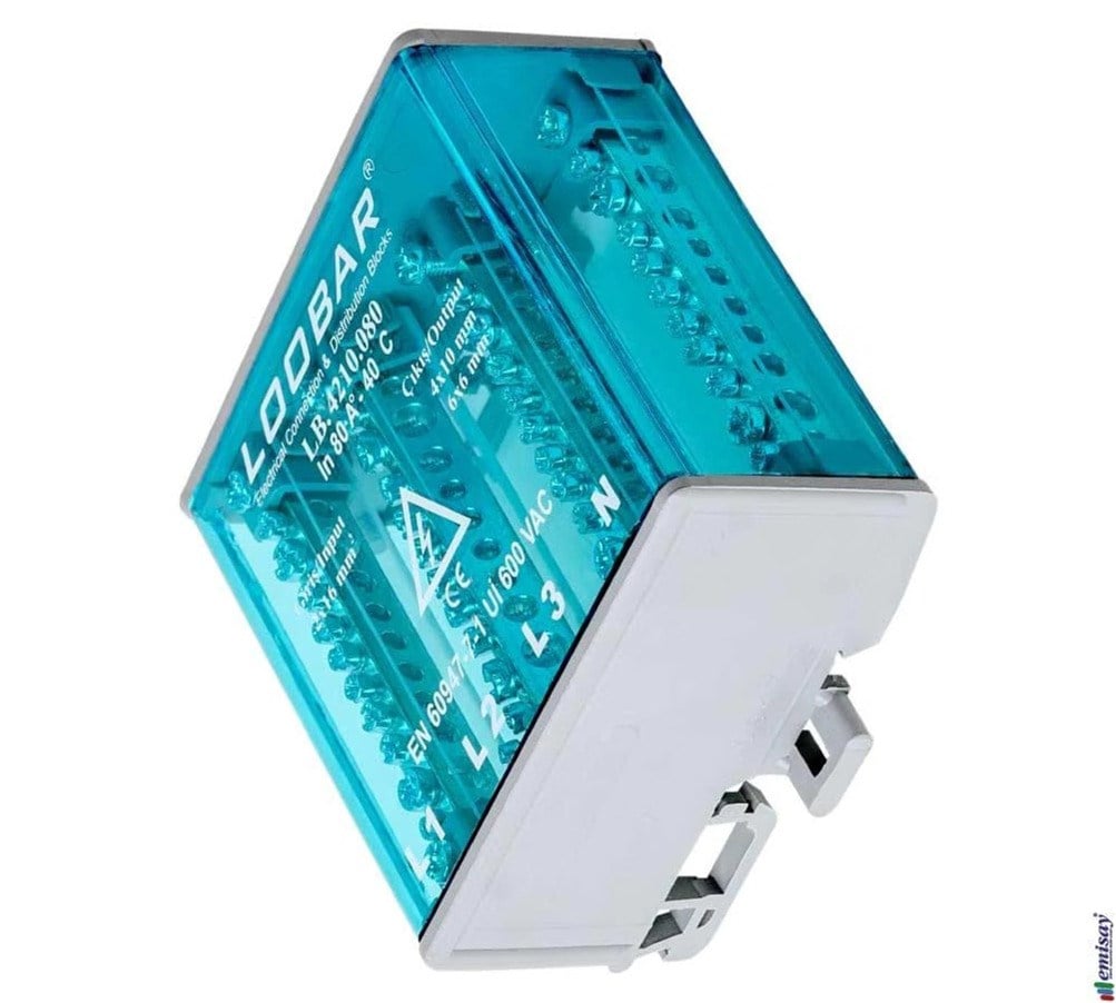 LOOBAR LB.4210.080 - 80A 4 Kutuplu 12 Delikli Dağıtıcı – 2x16mm² + 2x10mm² + 8x6mm² LB.4210.080