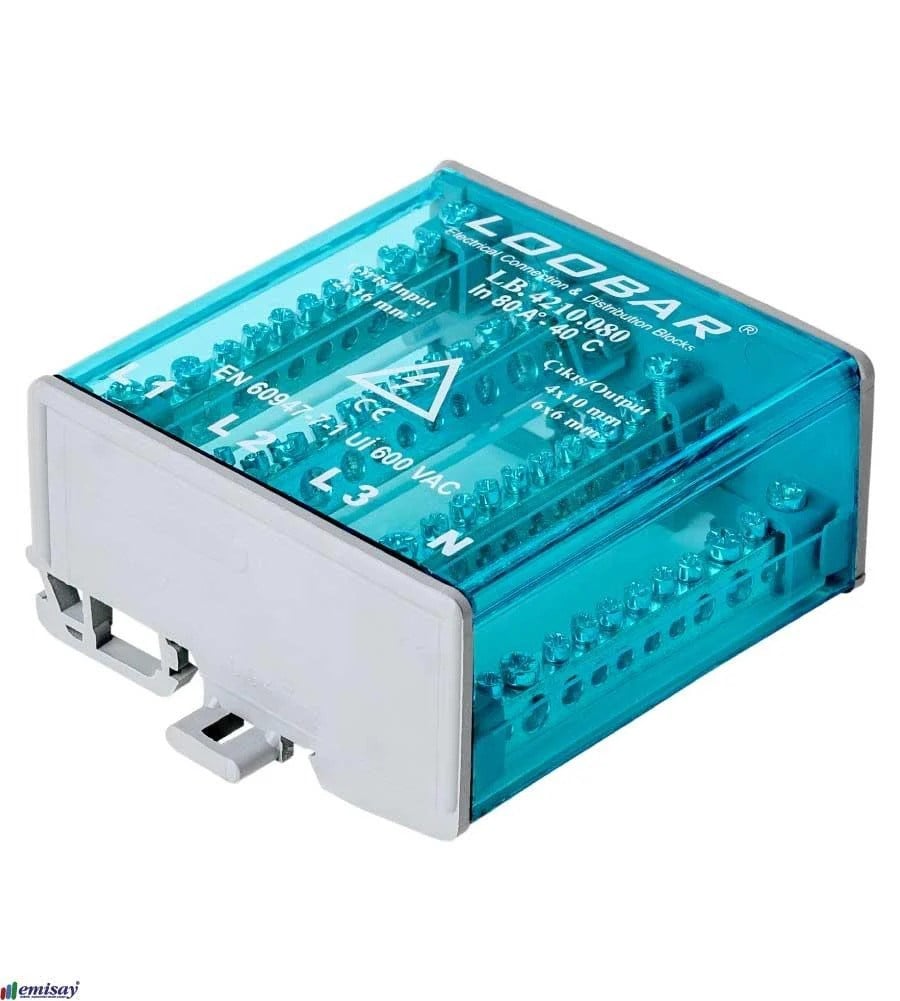 LOOBAR LB.4210.080 - 80A 4 Kutuplu 12 Delikli Dağıtıcı – 2x16mm² + 2x10mm² + 8x6mm² LB.4210.080