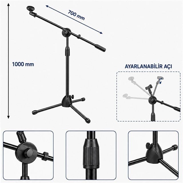 Magicvoice MV-31684 Profesyonel 1000 Mm - 700 Mm Ayarlanabilir Mikrofon Boy Sehpası