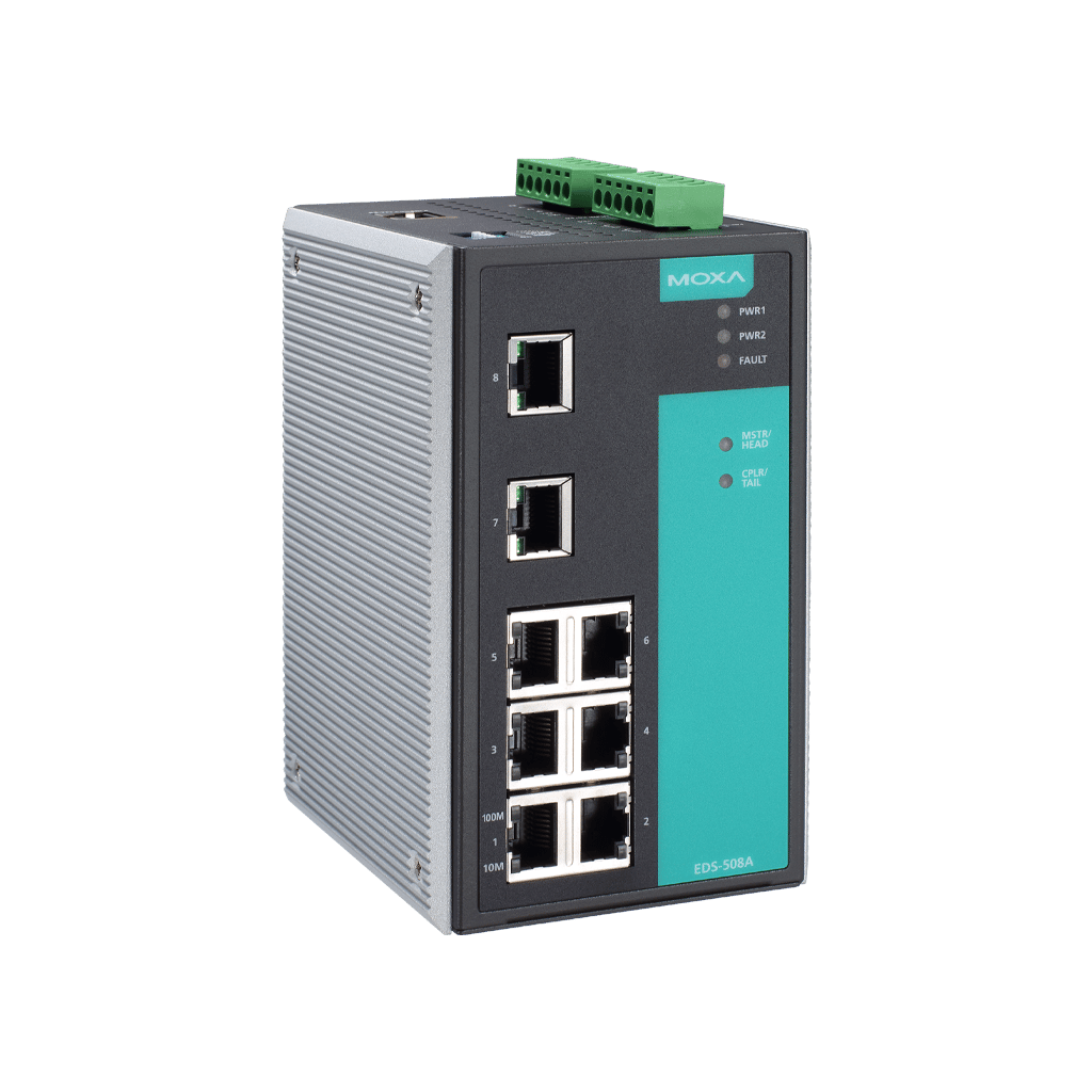 MOXA Industrial Managed Ethernet Switch 6 x 10/100BaseT(X), 2 x SM 100BaseFX ports, SC -EDS-508A-SS-SC