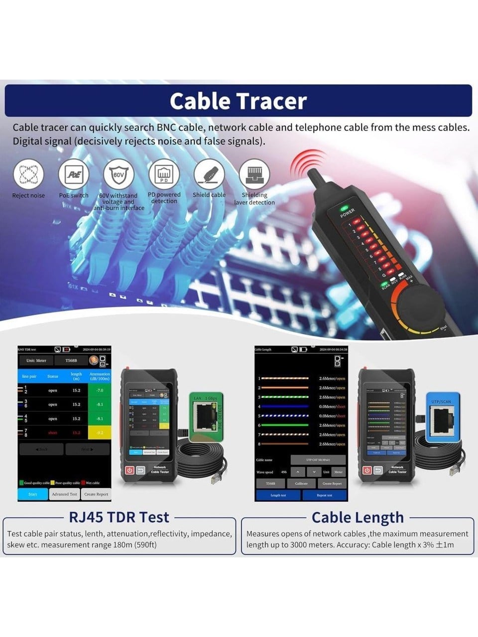 Novacom NVC-LT600S RJ45 PoE Uyumlu Multi-Function Network & Fiber Kablo Test Cihazı 11395