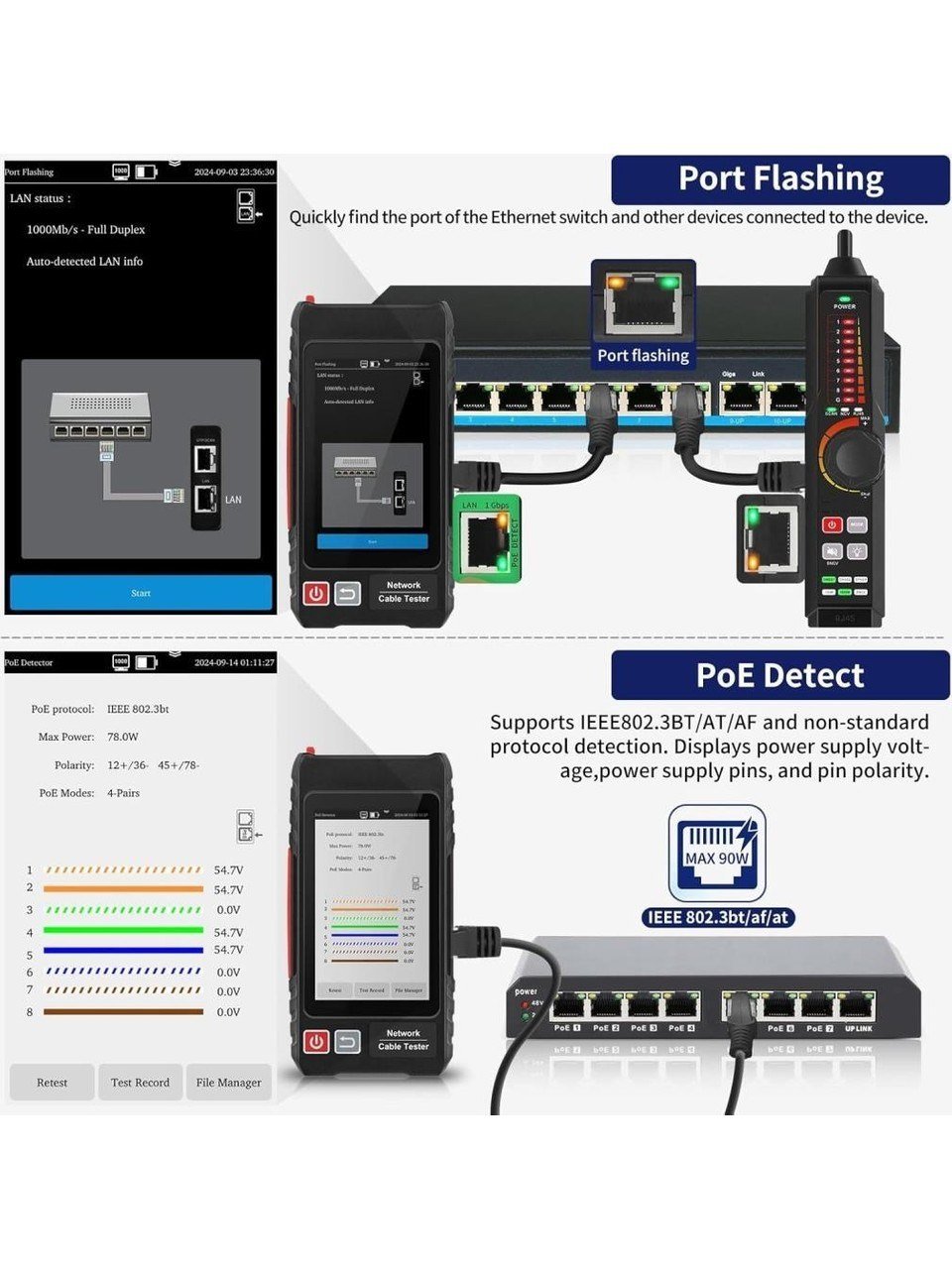 Novacom NVC-LT600S RJ45 PoE Uyumlu Multi-Function Network & Fiber Kablo Test Cihazı 11395