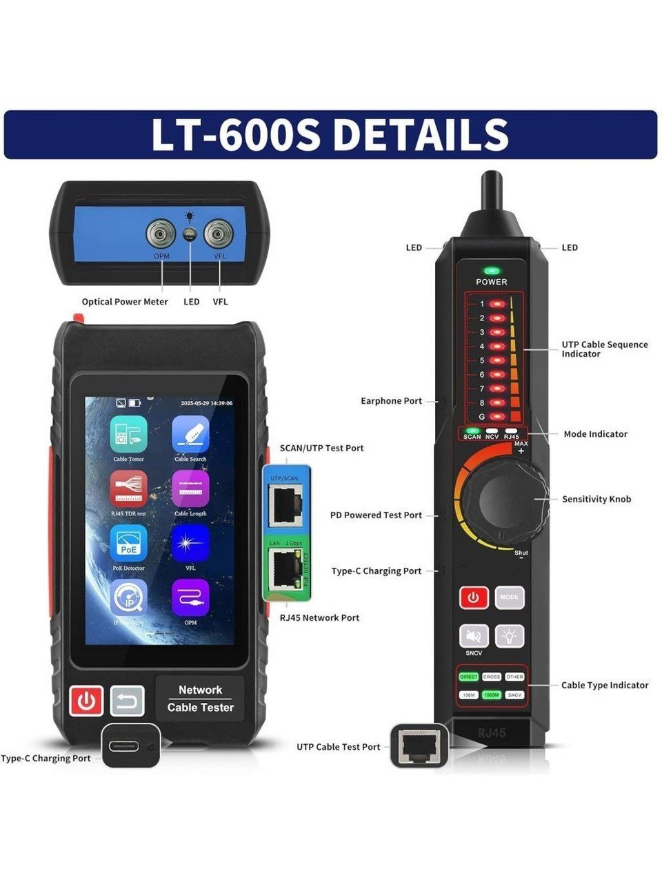 Novacom NVC-LT600S RJ45 PoE Uyumlu Multi-Function Network & Fiber Kablo Test Cihazı 11395