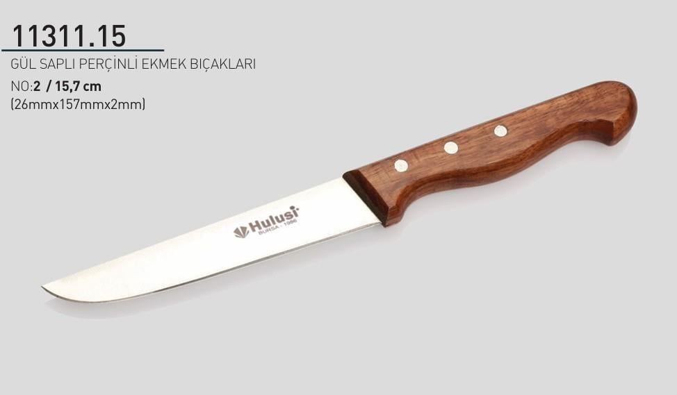 Perçinli Ekmek Bıçağı 15.7 cm No.2 Hulusi Bıçak Gül Saplı 26mm X 157mm X 2mm 11311.15