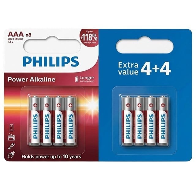 Philips Power Alkaline LR03P8BP/10 1.5V AAA İnce Kalem Pil (4+4) 8'li Paket