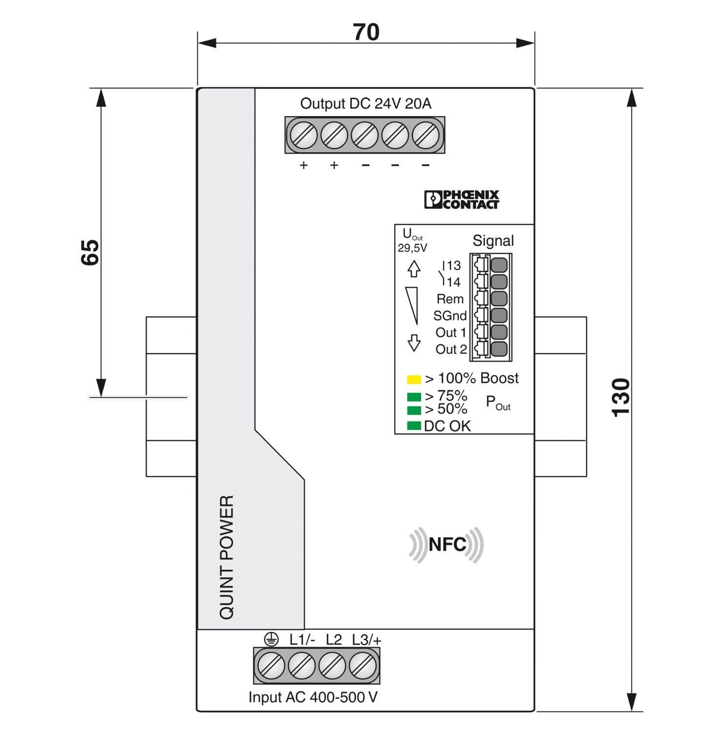 Phoenix Contact 2904622 QUINT4-PS/3AC/24DC/20 | 24V 20A 3 Faz Güç Kaynağı | SFB Teknolojisi | NFC Ayarlanabilir | QUINT POWER 4. Nesil